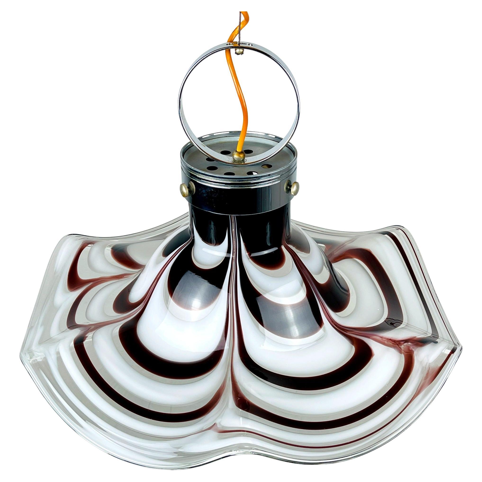 Original Murano Glass Brown Pendant Lamp Flower by AV Mazzega, Italy, 1970s For Sale