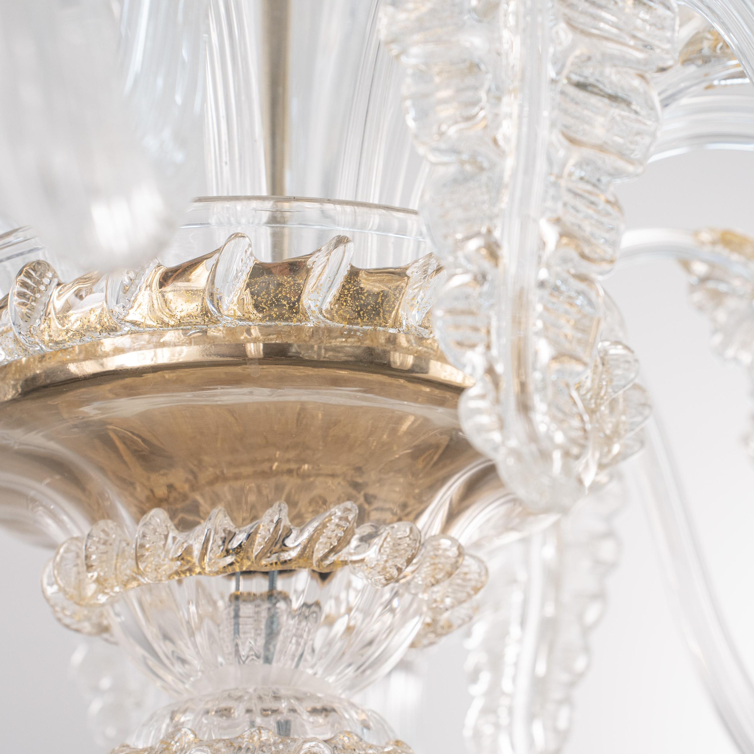Original Murano Glas Kronleuchter 6 Lichter klar und gold Made in Italy auf Lager im Angebot 4
