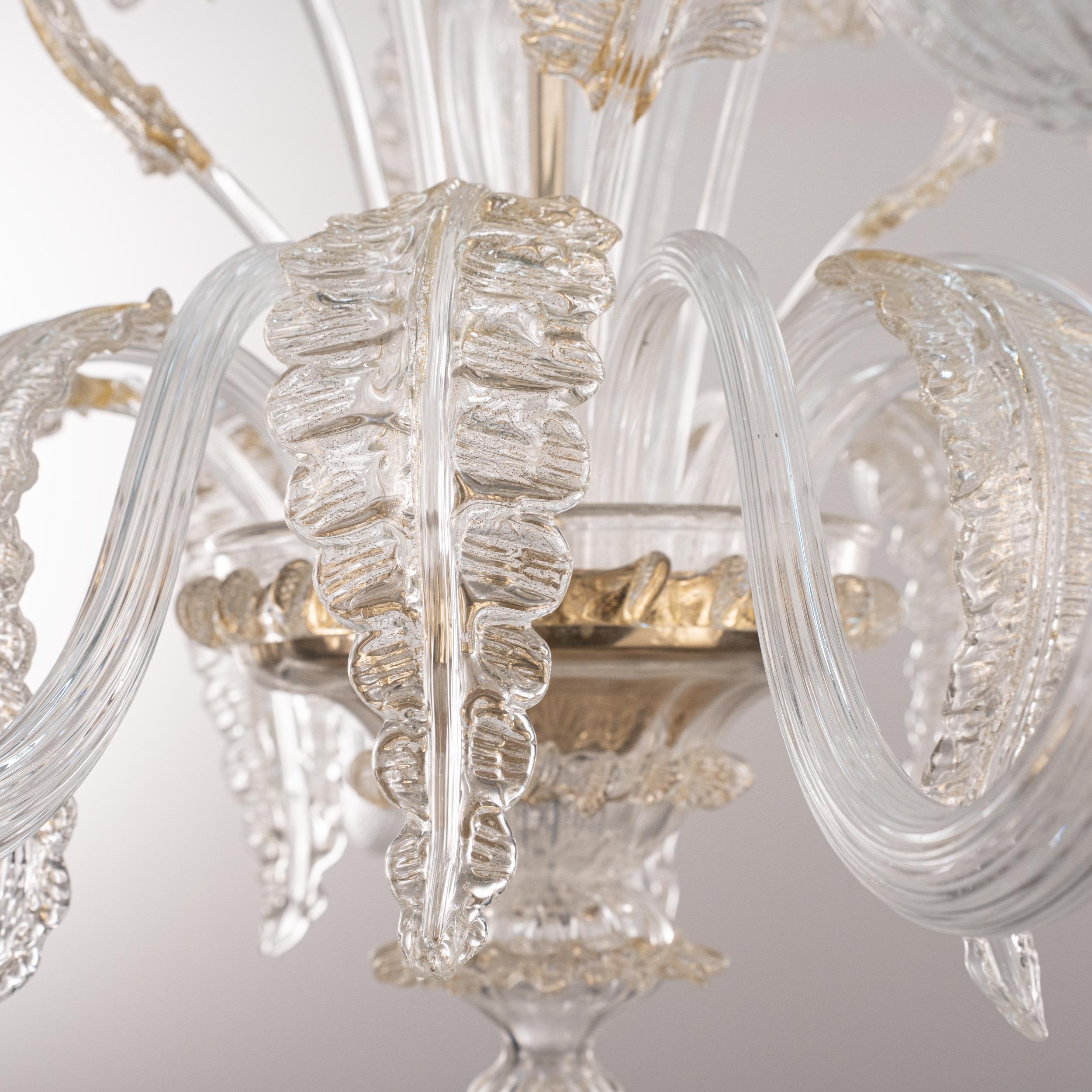 Original Murano Glas Kronleuchter 6 Lichter klar und gold Made in Italy auf Lager (Italienisch) im Angebot