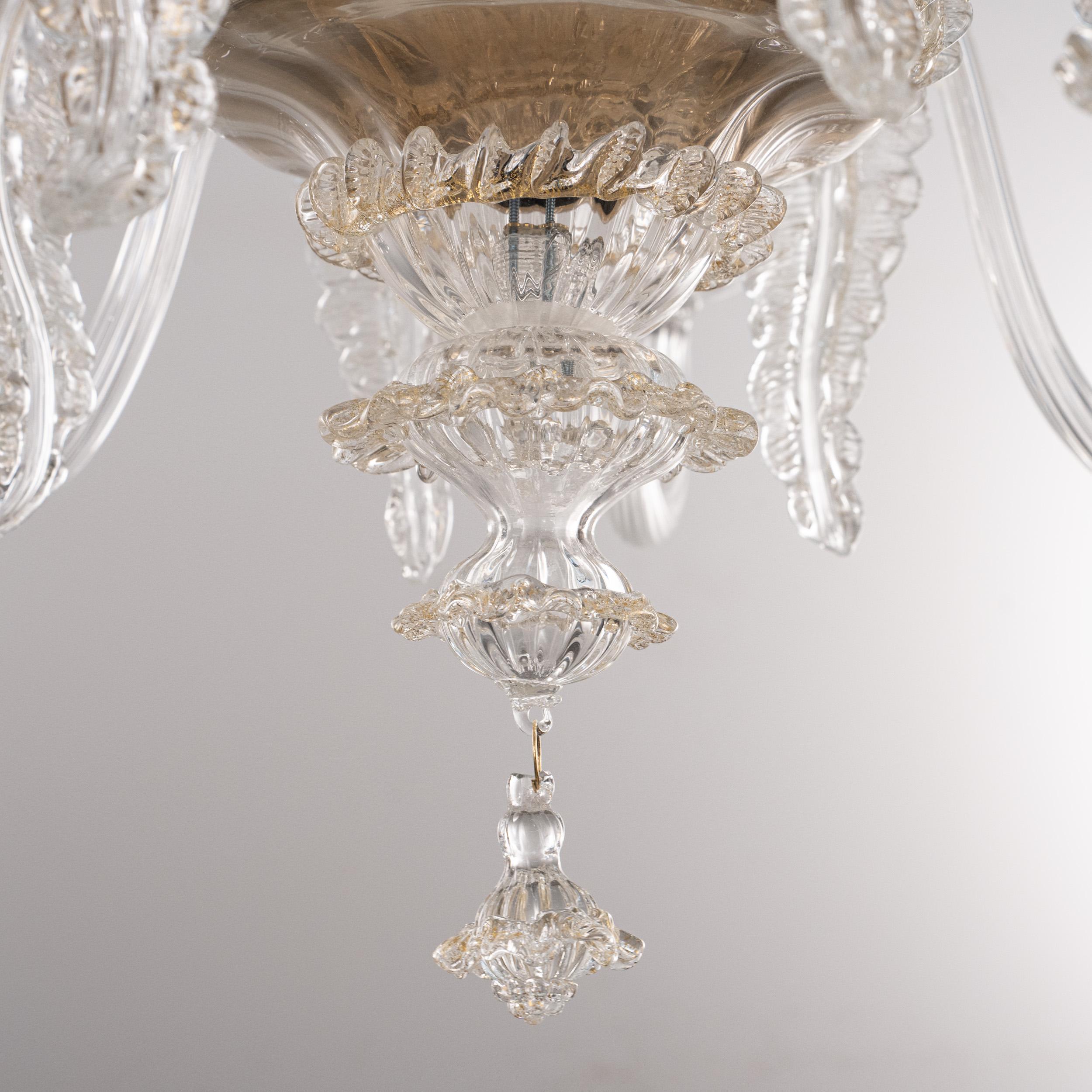 Original Murano Glas Kronleuchter 6 Lichter klar und gold Made in Italy auf Lager im Zustand „Hervorragend“ im Angebot in Venezia, IT