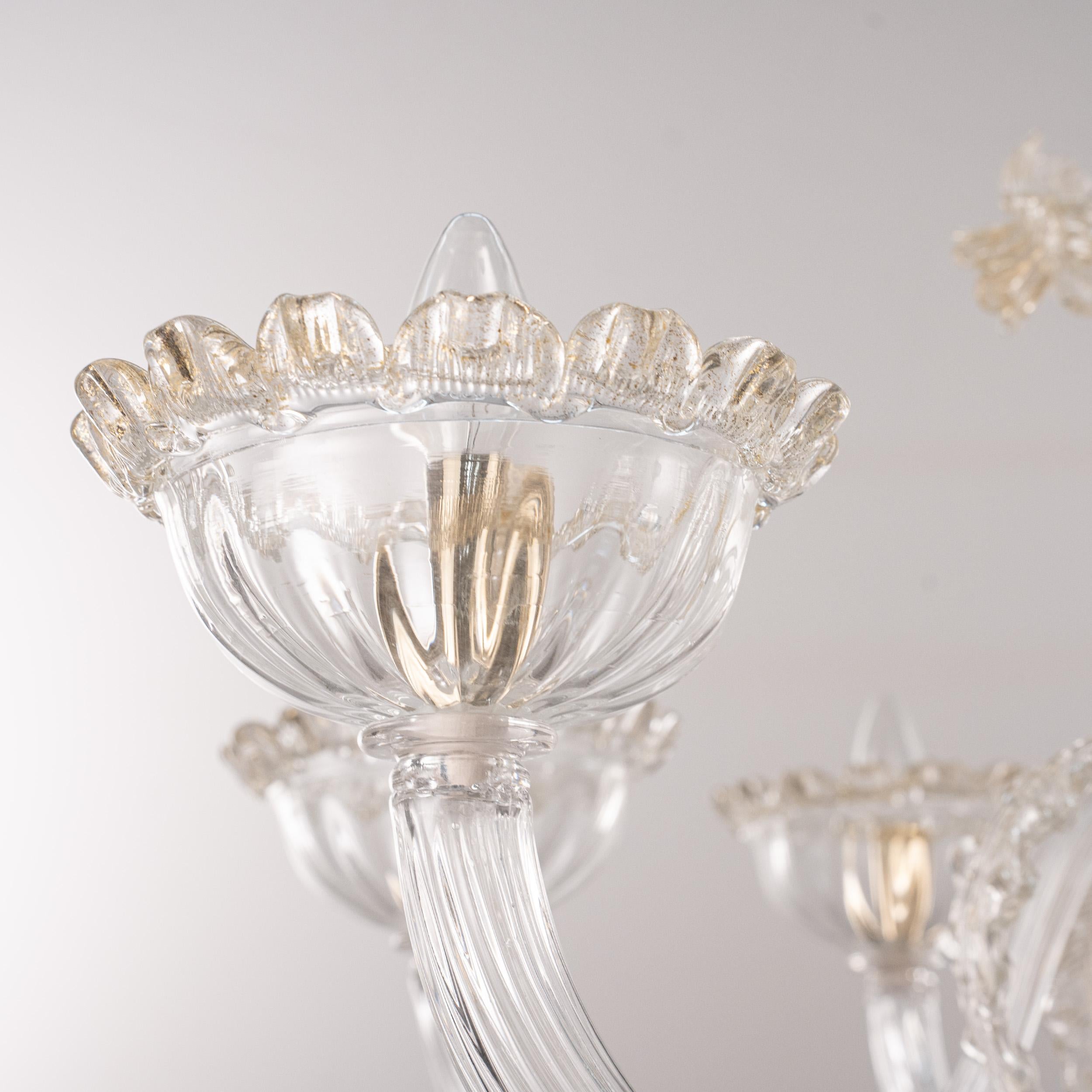 Original Murano Glas Kronleuchter 6 Lichter klar und gold Made in Italy auf Lager (20. Jahrhundert) im Angebot