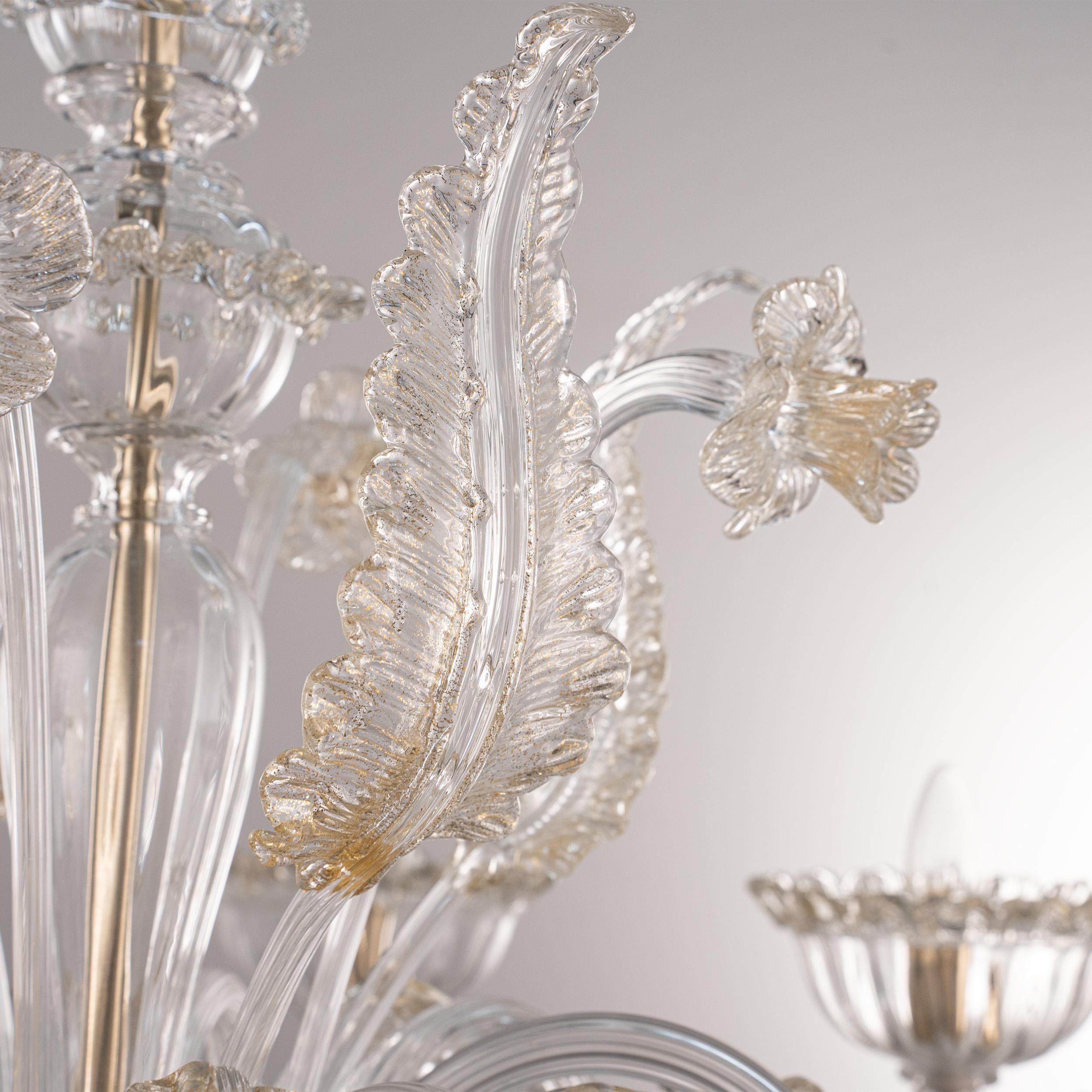 Original Murano Glas Kronleuchter 6 Lichter klar und gold Made in Italy auf Lager im Angebot 1