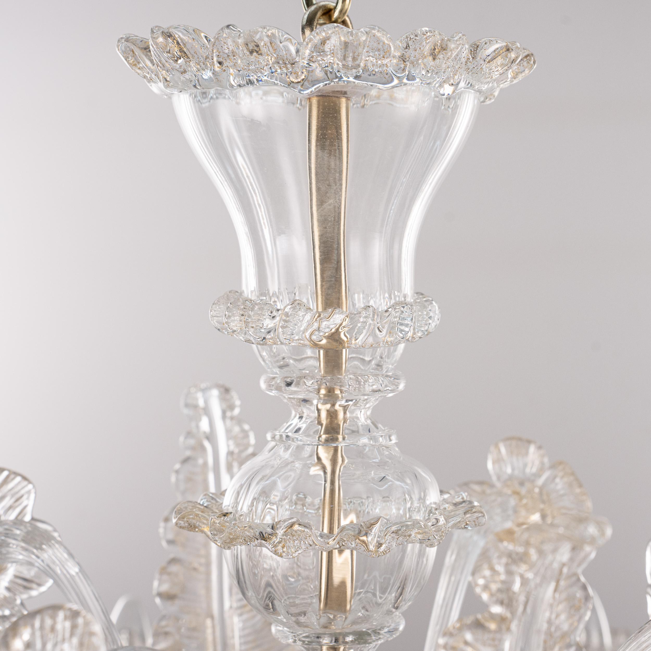 Original Murano Glas Kronleuchter 6 Lichter klar und gold Made in Italy auf Lager im Angebot 2