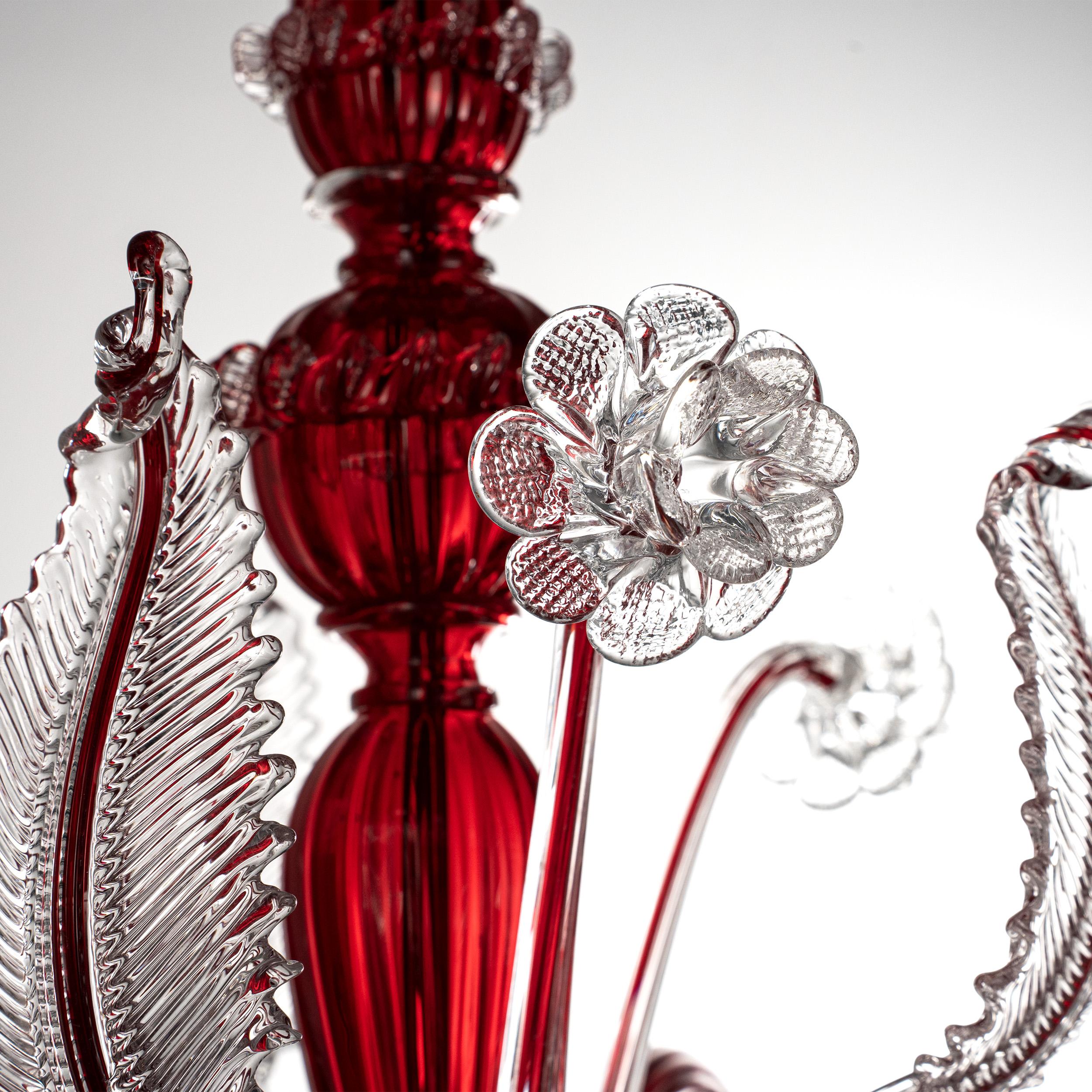 XX secolo Lampadario originale in vetro di Murano rosso a 5 luci, Vintage Made in Italy in stock in vendita
