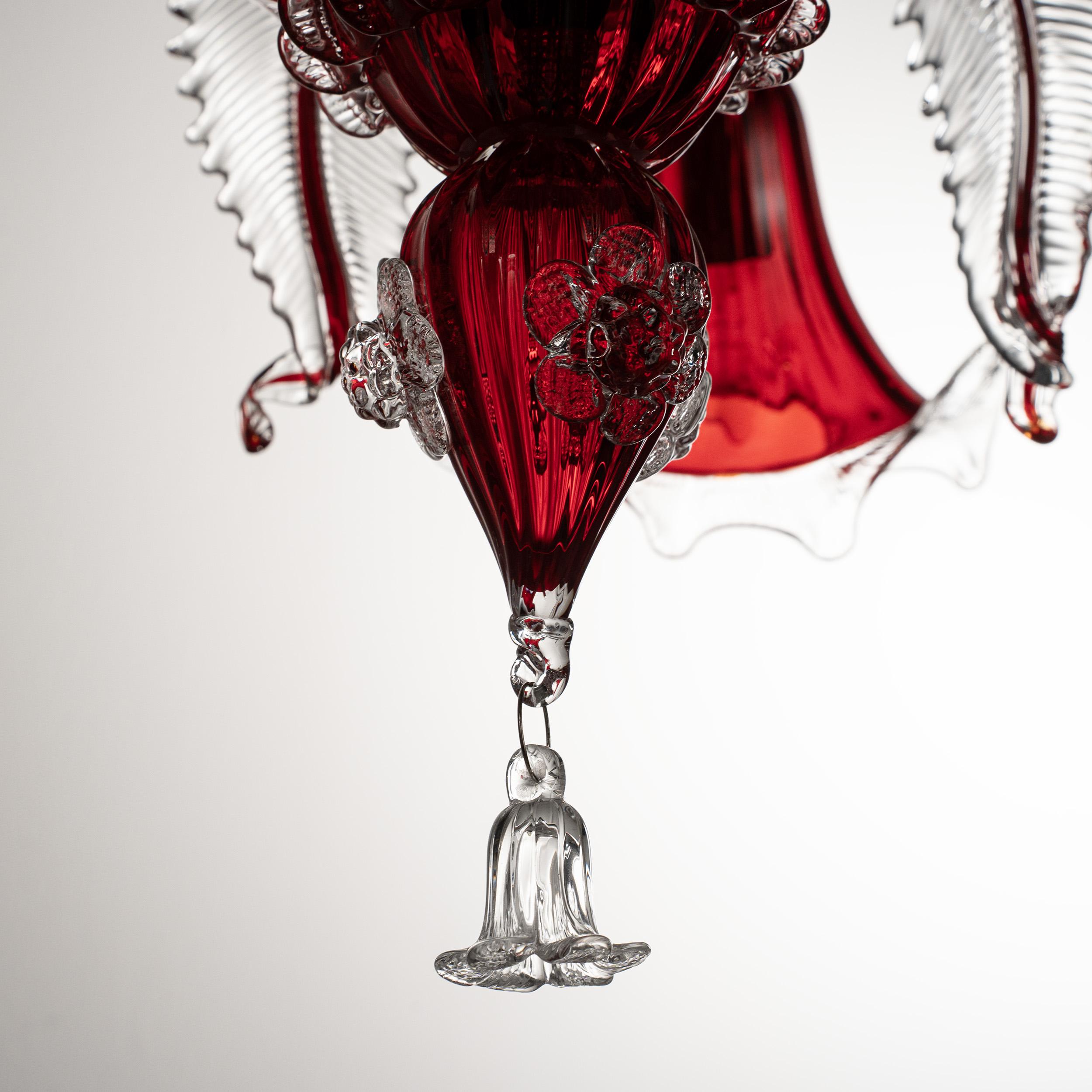 Lampadario originale in vetro di Murano rosso a 5 luci, Vintage Made in Italy in stock in vendita 1