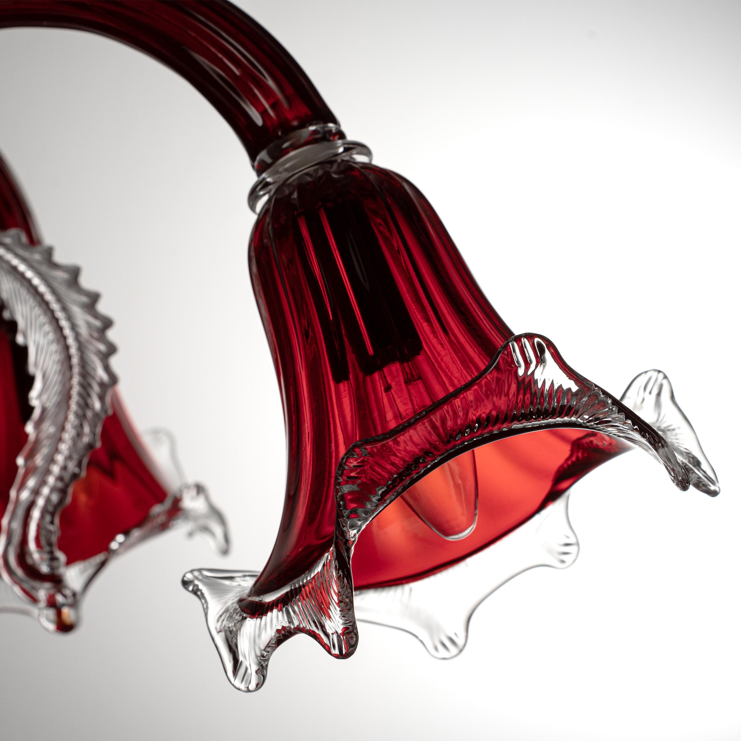 Lampadario originale in vetro di Murano rosso a 5 luci, Vintage Made in Italy in stock in vendita 2