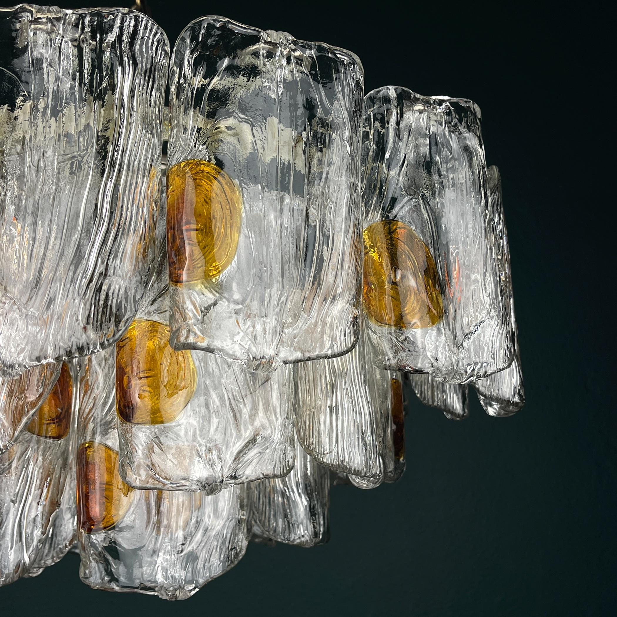 Metal Original Murano glass chandelier mod. 5561 by Mazzega, Italy, 1960s For Sale