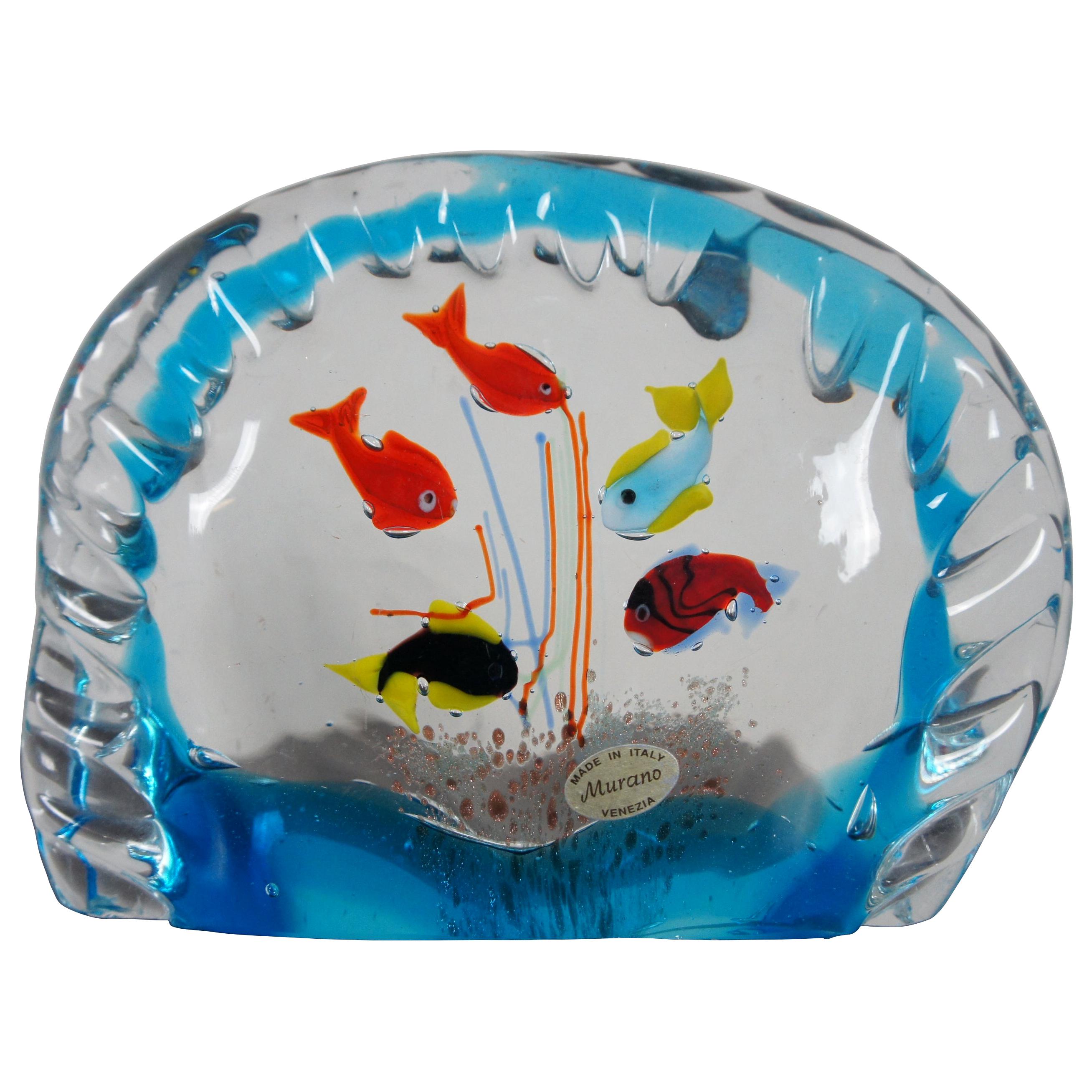 Original Murano Hand Blown Italian Art Glass Aquarium Fish Bowl Paperweight