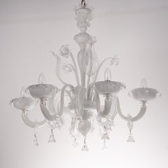 Original Murano White glass chandelier 6 lights, Vintage Made in Italy in stock