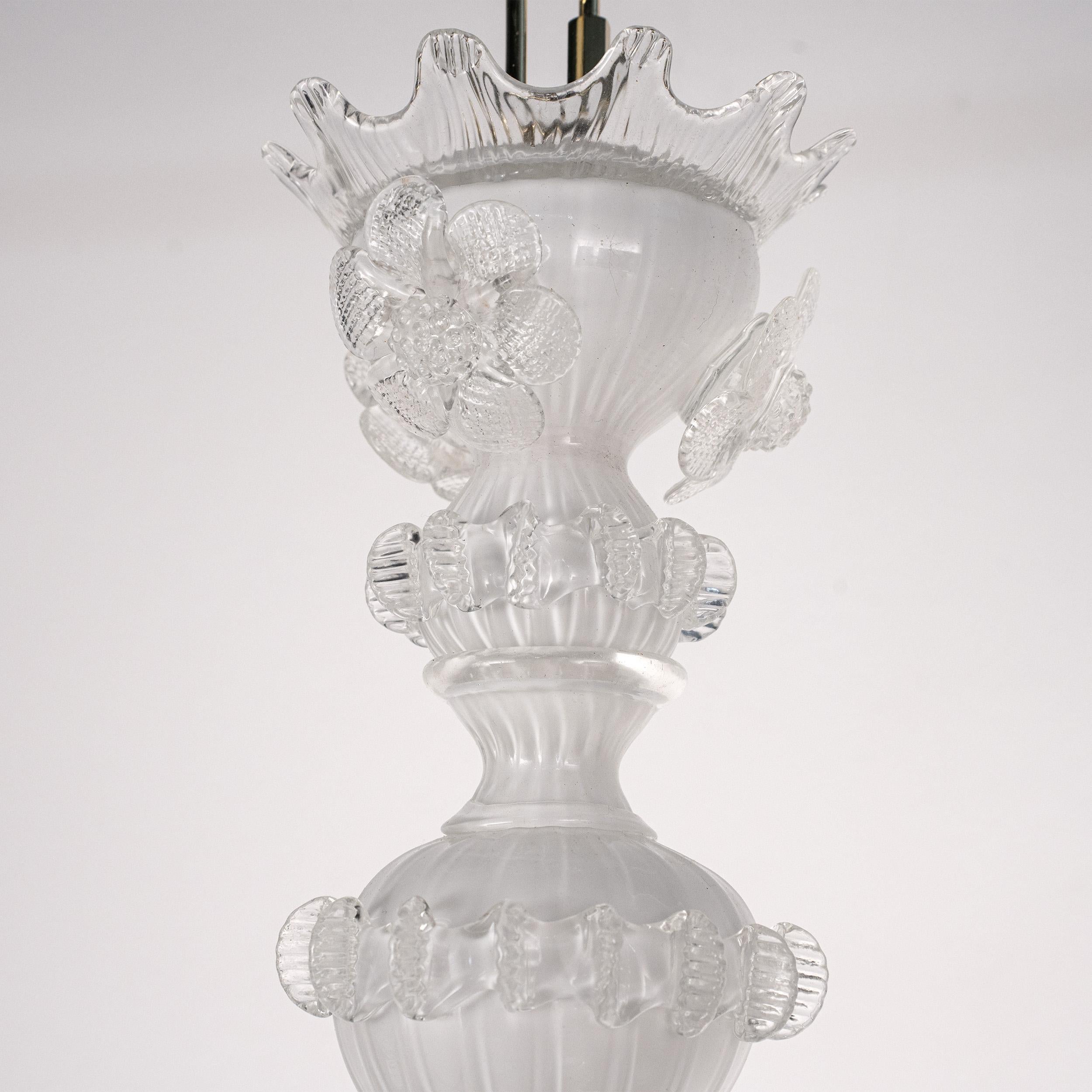 Original Murano Weißglas-Kronleuchter 6 Lichter, Vintage Made in Italy auf Lager im Zustand „Hervorragend“ im Angebot in Venezia, IT