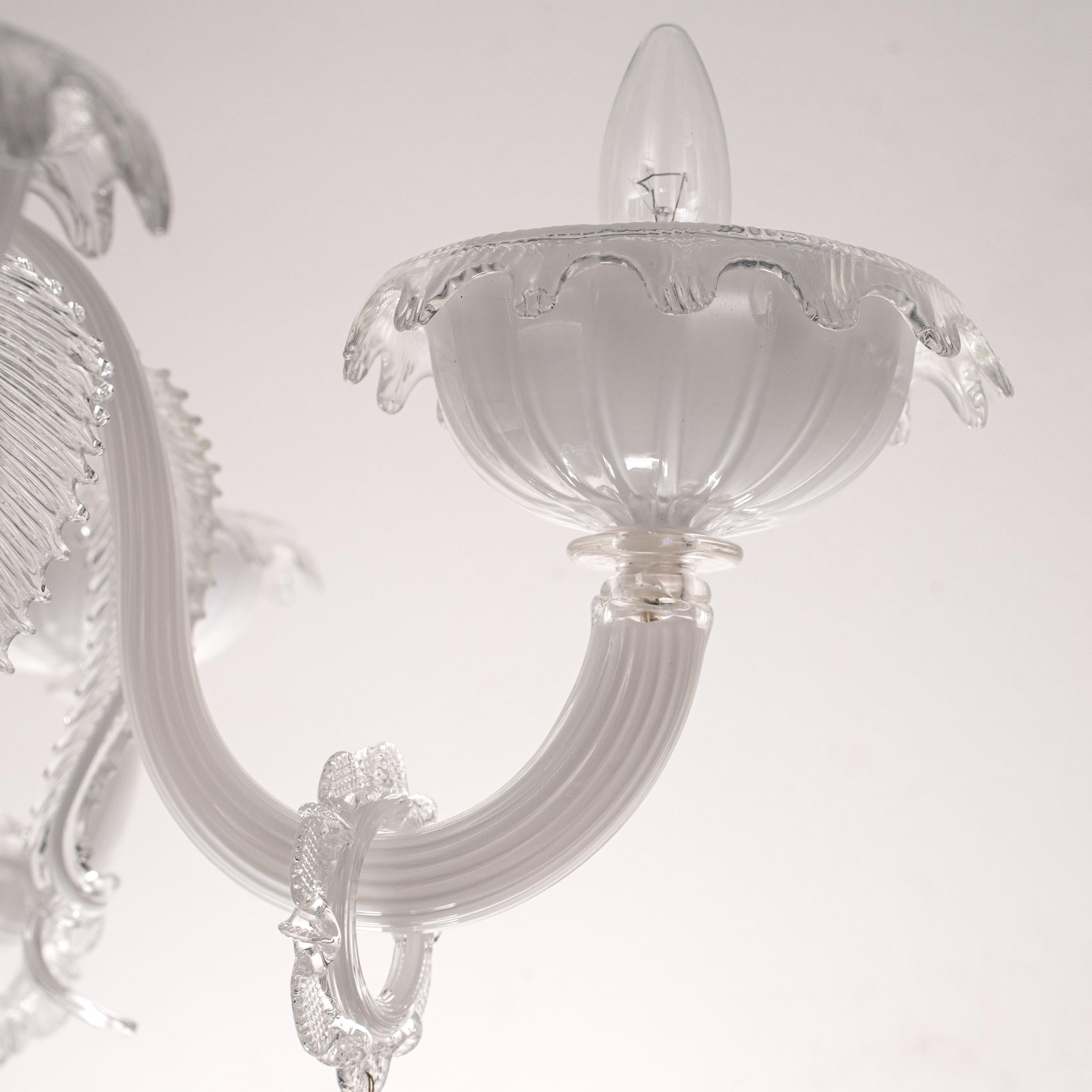 Original Murano Weißglas-Kronleuchter 6 Lichter, Vintage Made in Italy auf Lager im Angebot 1