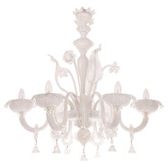 Original Murano White glass chandelier 6 lights, Vintage Made in Italy in stock