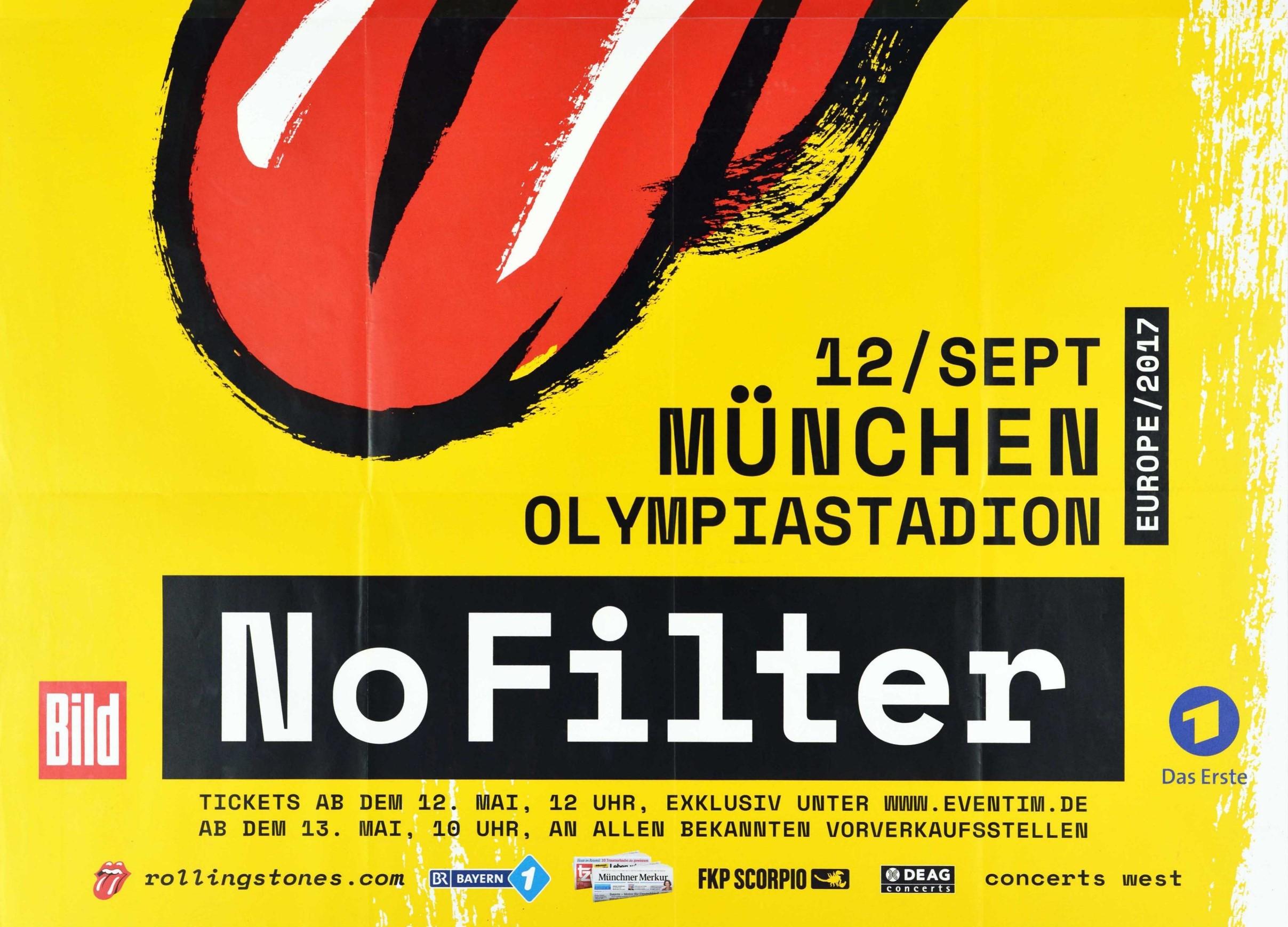 Allemand Affiche de concert de musique originale, The Rolling Stones No Filter Tour, Europe, Hot Lips en vente