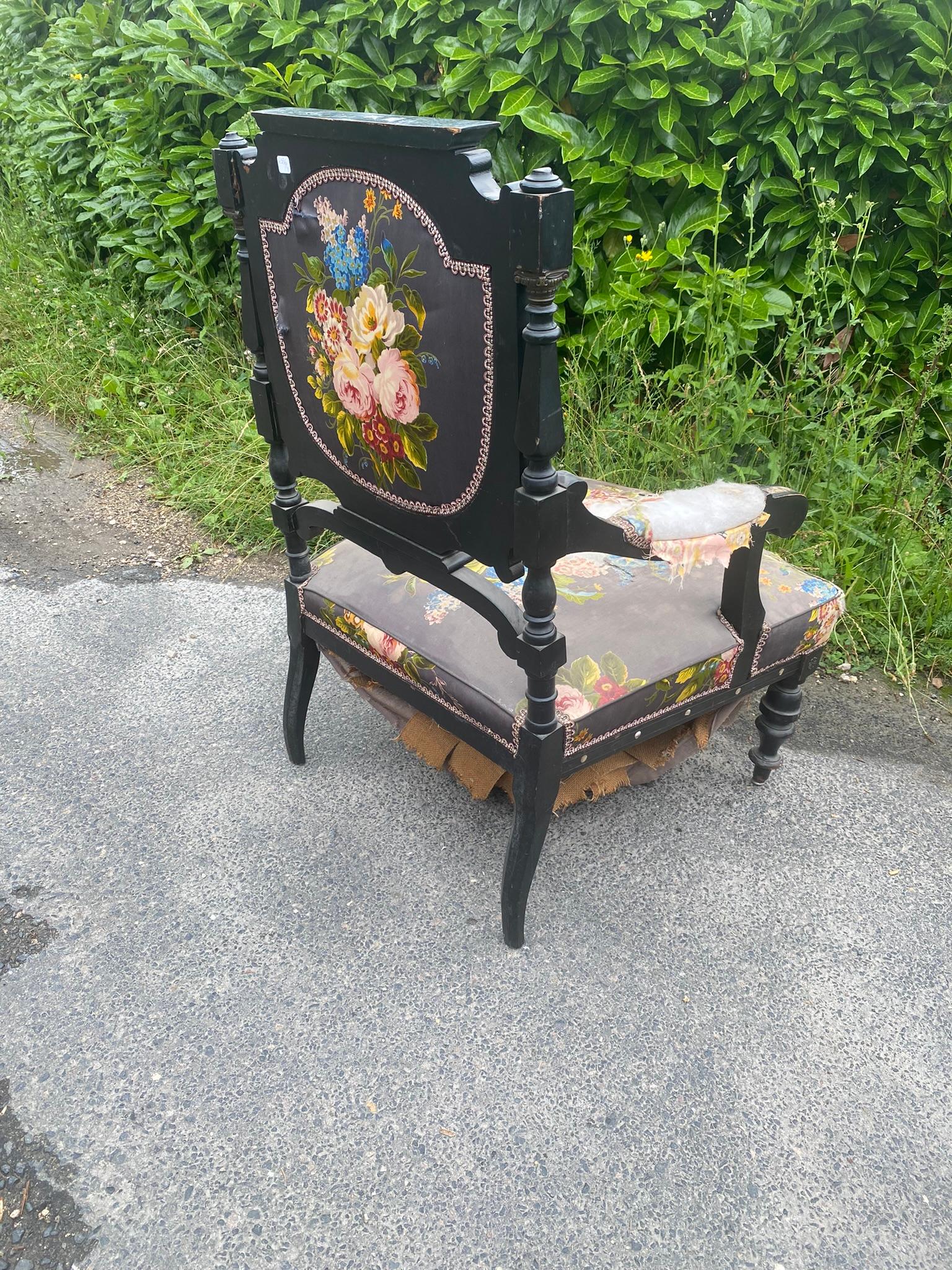 Originaler Napoleon III.-Sessel, geschwärztes Holz, Perlmutt-Intarsienarbeit im Angebot 8