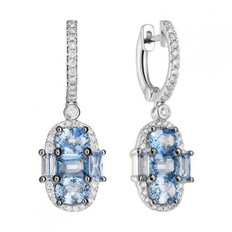 Modern Original Natkina Blue Sapphire Diamond Dangle Lever-Back Earrings for Her For Sale