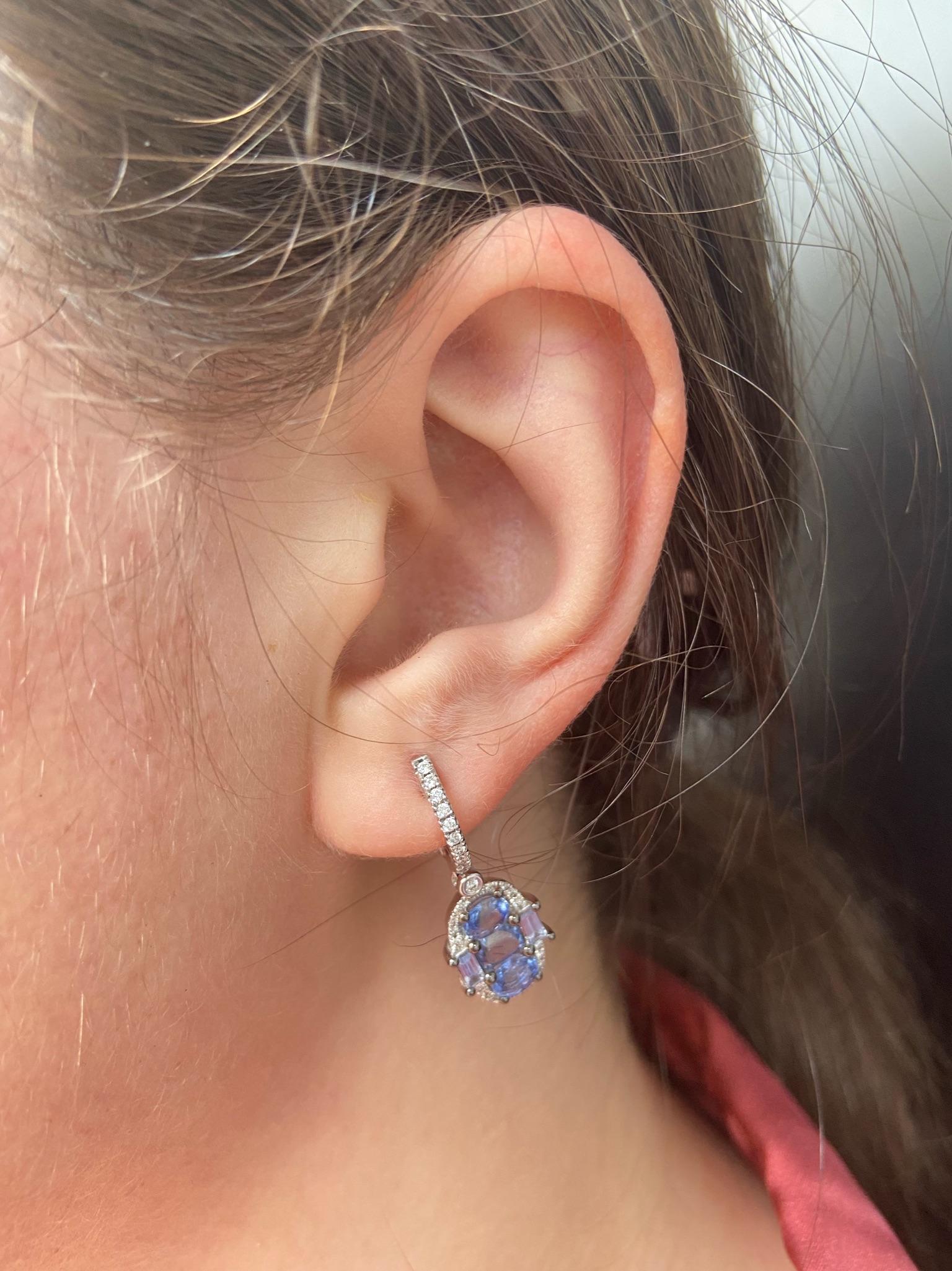 Original Natkina Blue Sapphire Diamond Dangle Lever-Back Earrings for Her In New Condition For Sale In Genève, GE