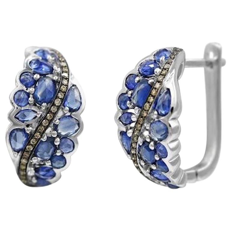 Original Natkina Blue Sapphire Diamond Lever-Back Earrings for Her