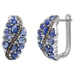 Boucles d'oreilles à levier originales Natkina en saphir bleu et diamants pour elle