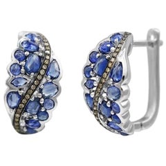 Original Natkina Blue Sapphire Diamond Lever-Back Earrings for Her