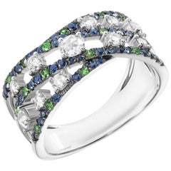 Bague originale pour elle en saphir bleu, tsavorite et diamants Natkina