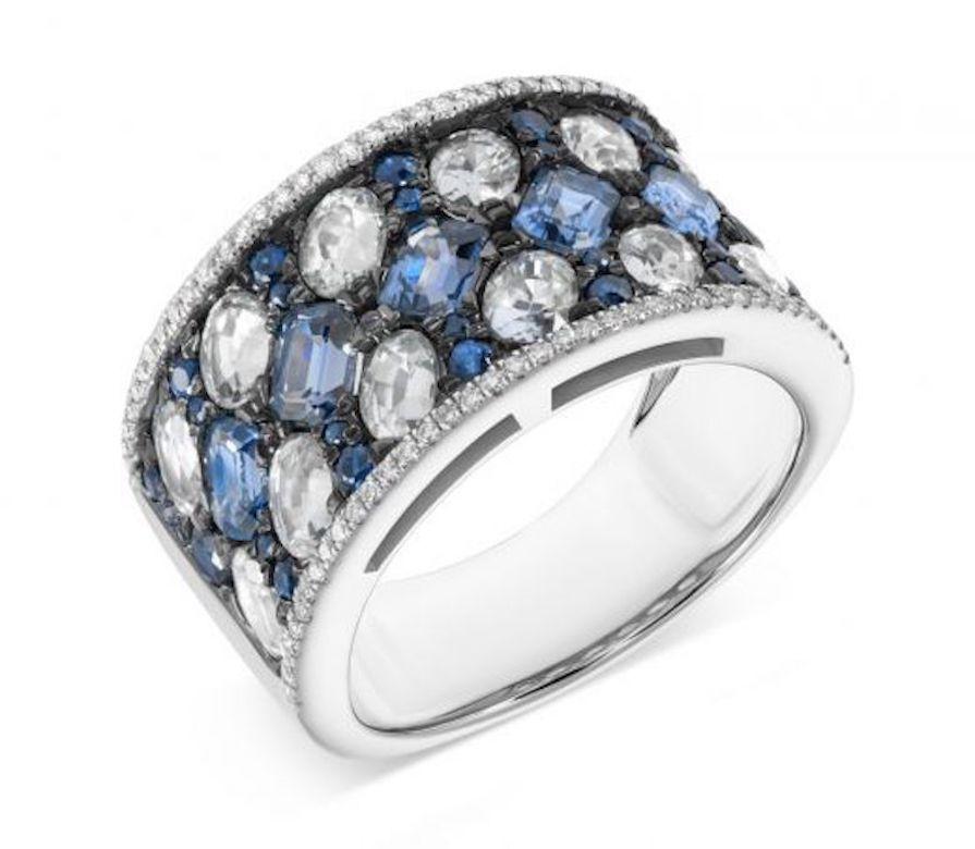 Modern Original Natkina Blue Sapphire White Diamond Elegant Ring for Her For Sale