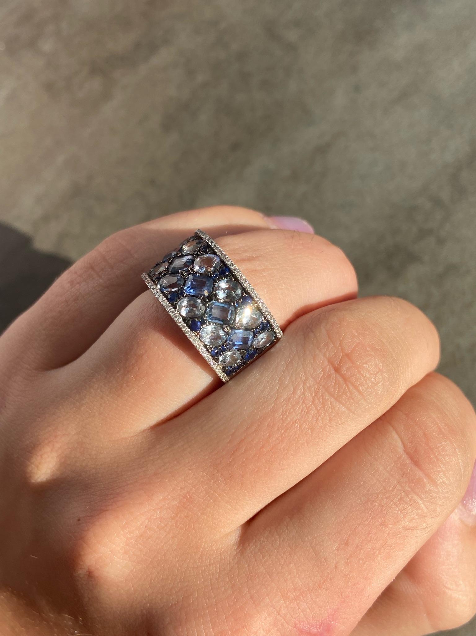 Round Cut Original Natkina Blue Sapphire White Diamond Elegant Ring for Her For Sale