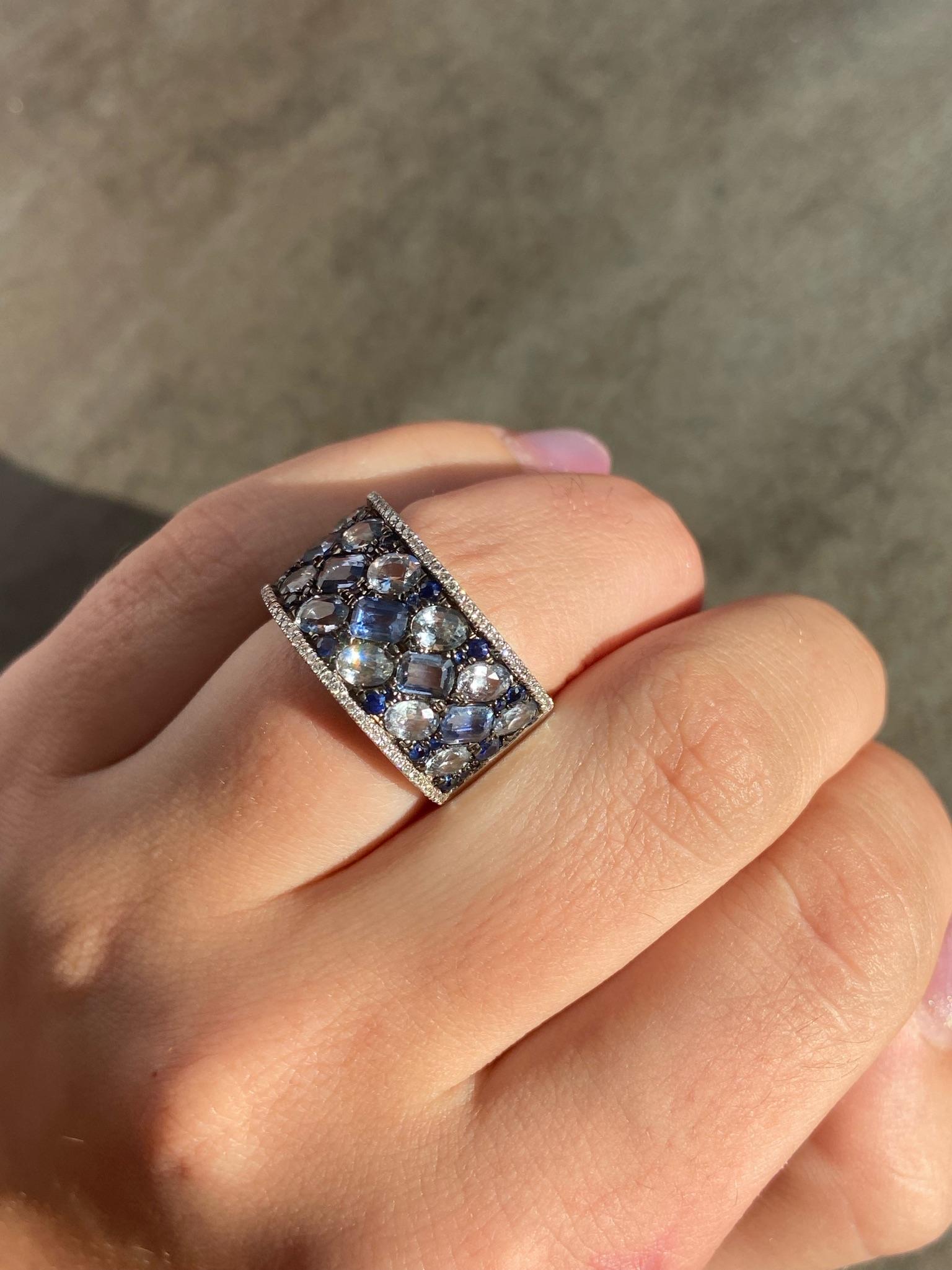 Women's Original Natkina Blue Sapphire White Diamond Elegant Ring for Her For Sale
