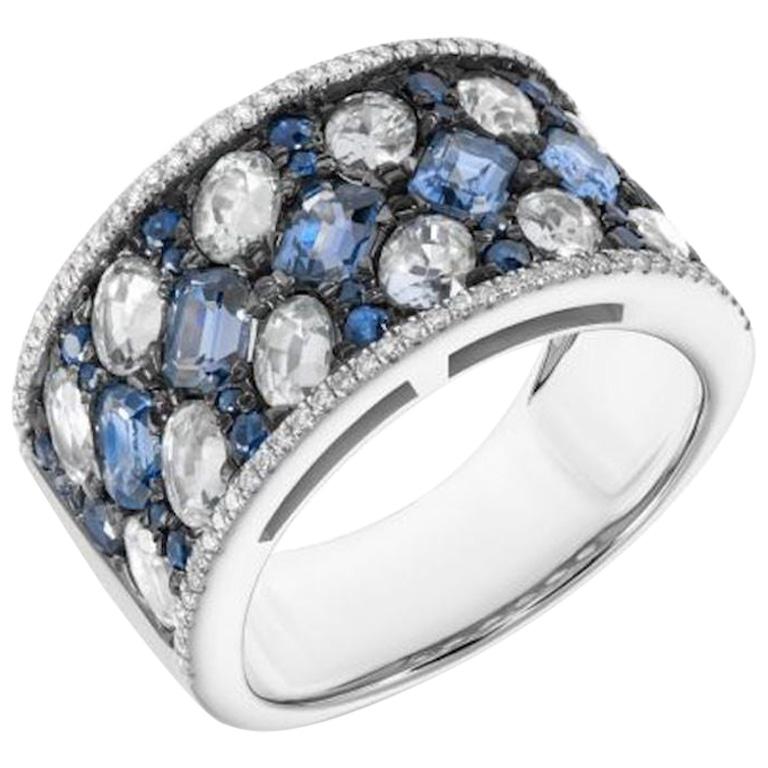 Natkina, bague d'origine élégante en saphir bleu et diamant blanc pour elle