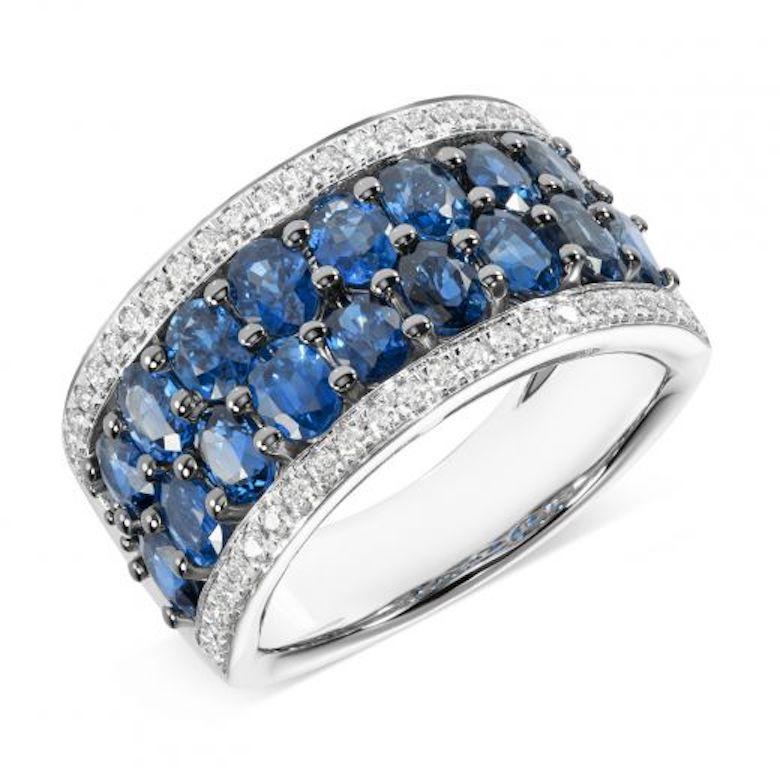 Taille ronde Natkina, bague originale à larges diamants et saphir bleu pour elle en vente
