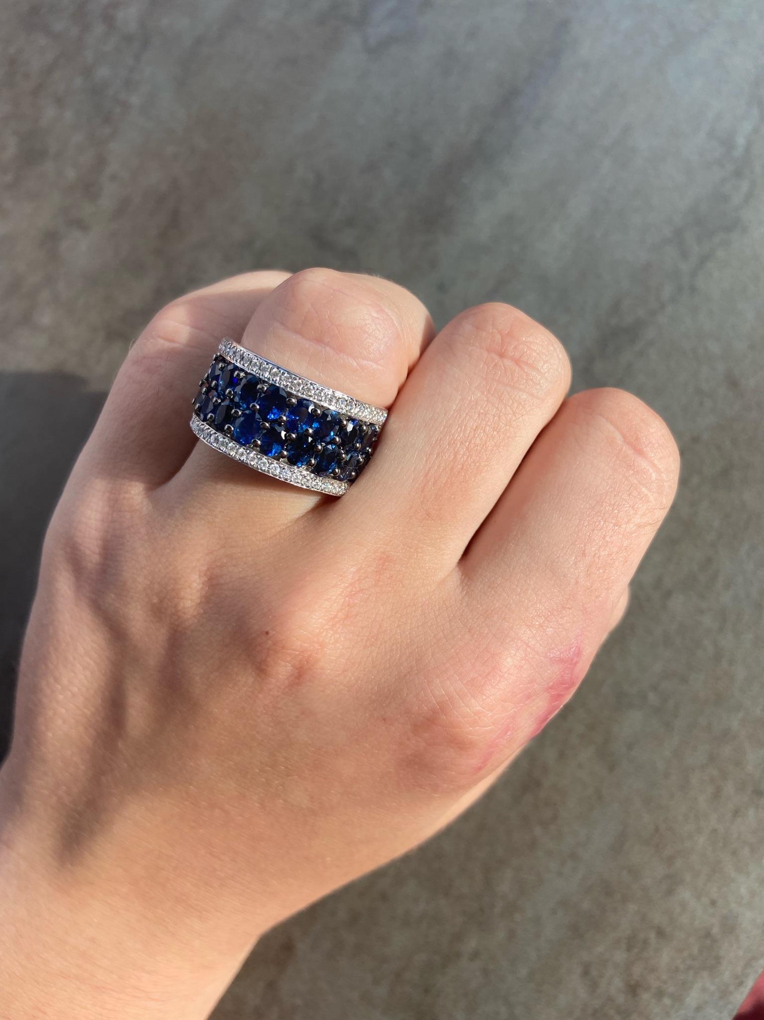 Modern Original Natkina Blue Sapphire Wide Diamond Ring for Her For Sale