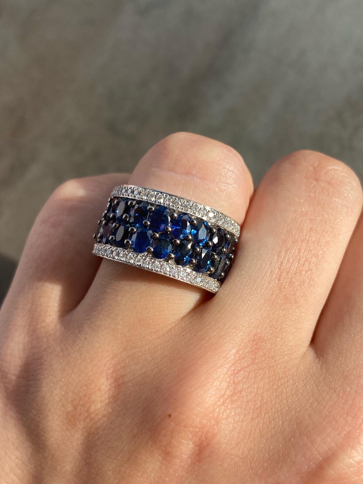 Natkina, bague originale à larges diamants et saphir bleu pour elle en vente 1