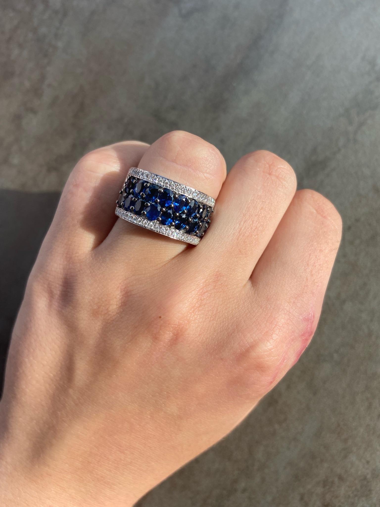 Natkina, bague originale à larges diamants et saphir bleu pour elle en vente 2