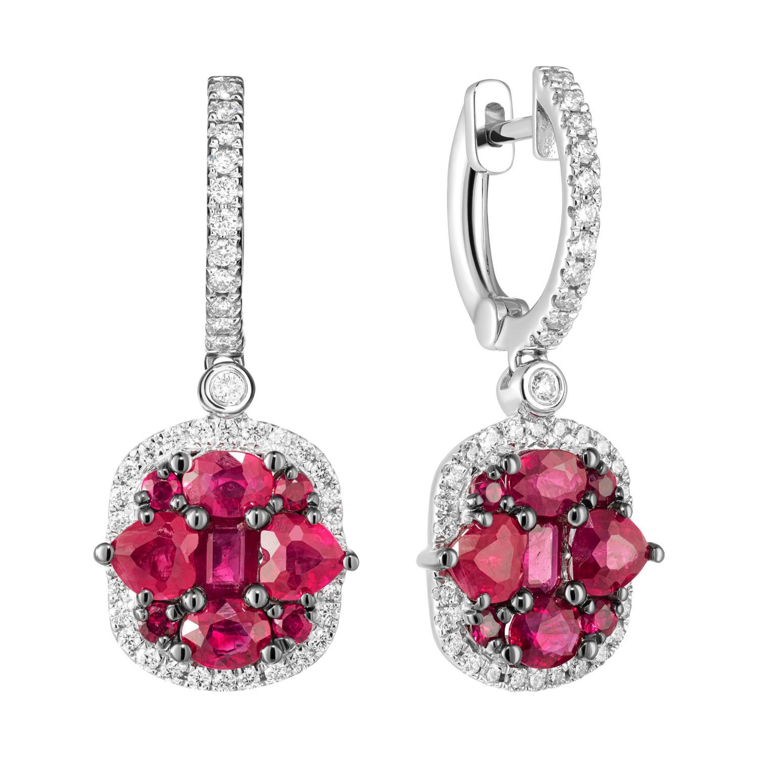 Original Natkina Red Ruby Diamond Dangle Lever-Back Earrings for Her In New Condition For Sale In Montreux, CH