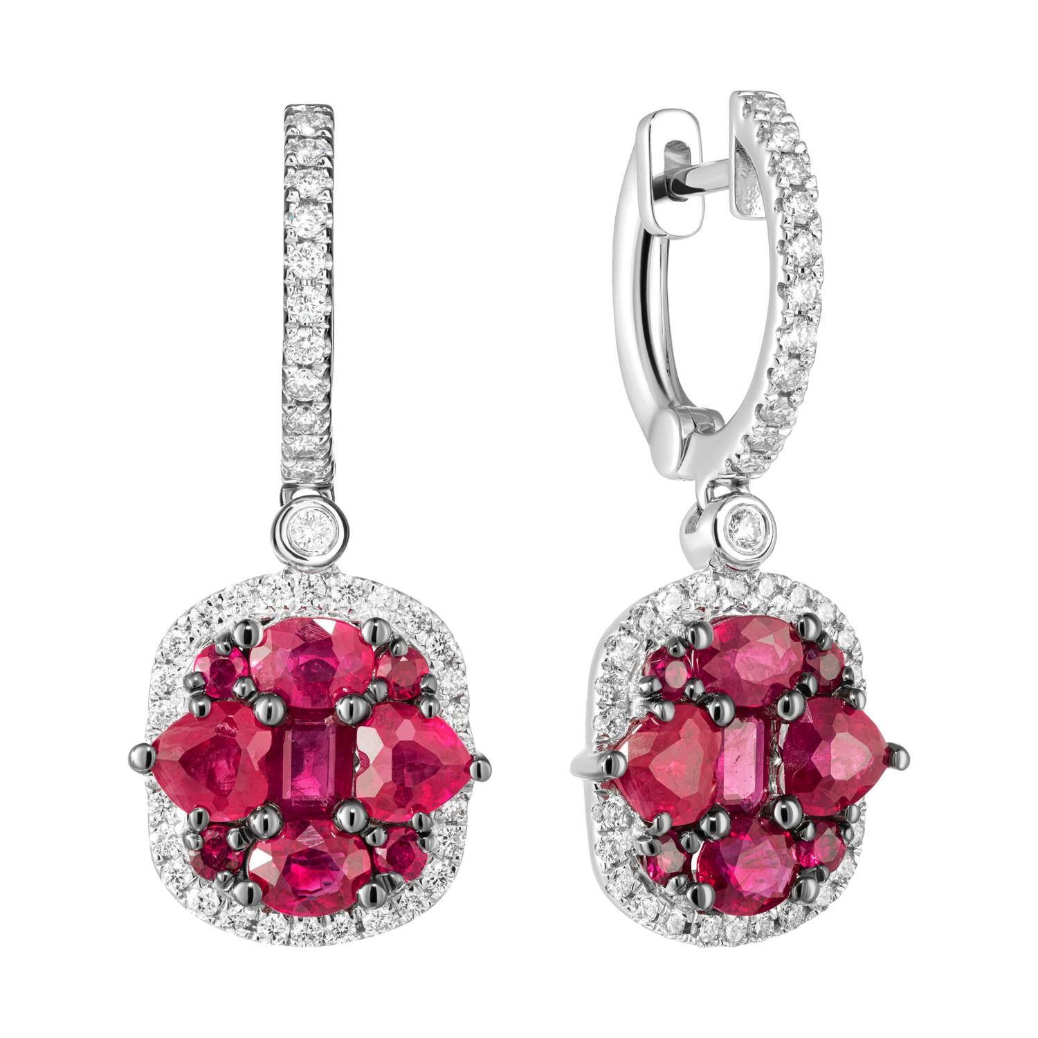 Original Natkina Red Ruby Diamond Dangle Lever-Back Earrings for Her In New Condition For Sale In Genève, GE