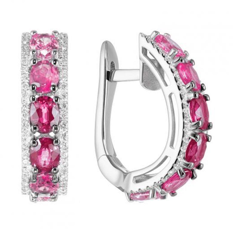 Originales Pendientes de Palanca para Ella de Rubí Rojo, Zafiro Rosa y Diamante Natkina Moderno en venta