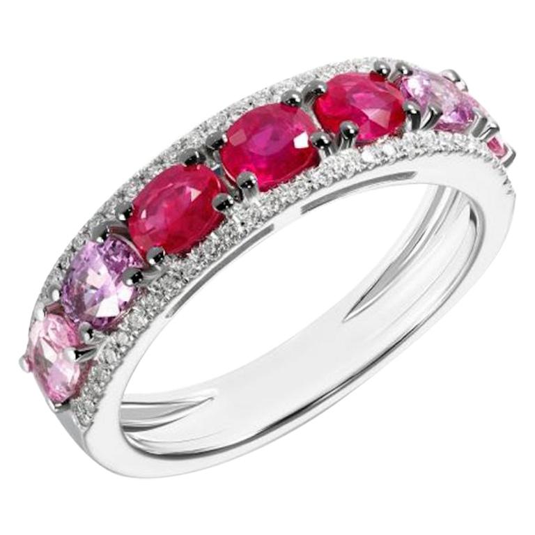 Original Natkina Weißgold-Ring mit rotem Rubin, rosa Saphir und Diamant