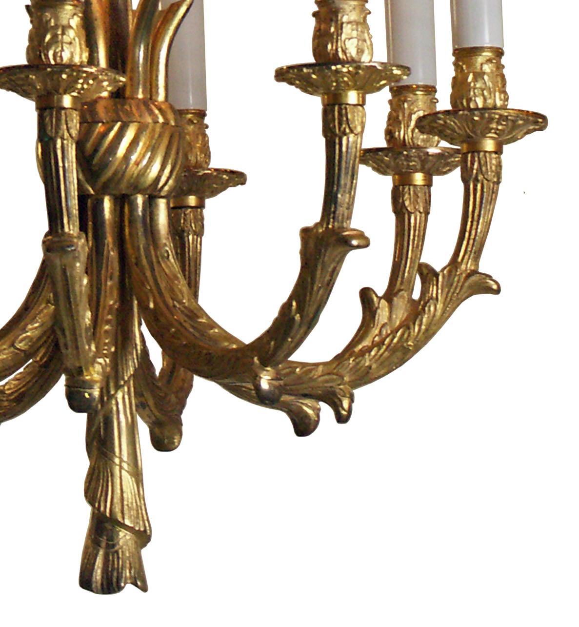 Hand-Crafted Original Neoclassical Austrian Mastercraft Brass Parlor Chandelier For Sale