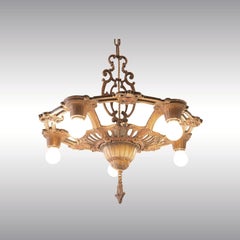 Original New York Art Deco Metal Chandelier, 1925