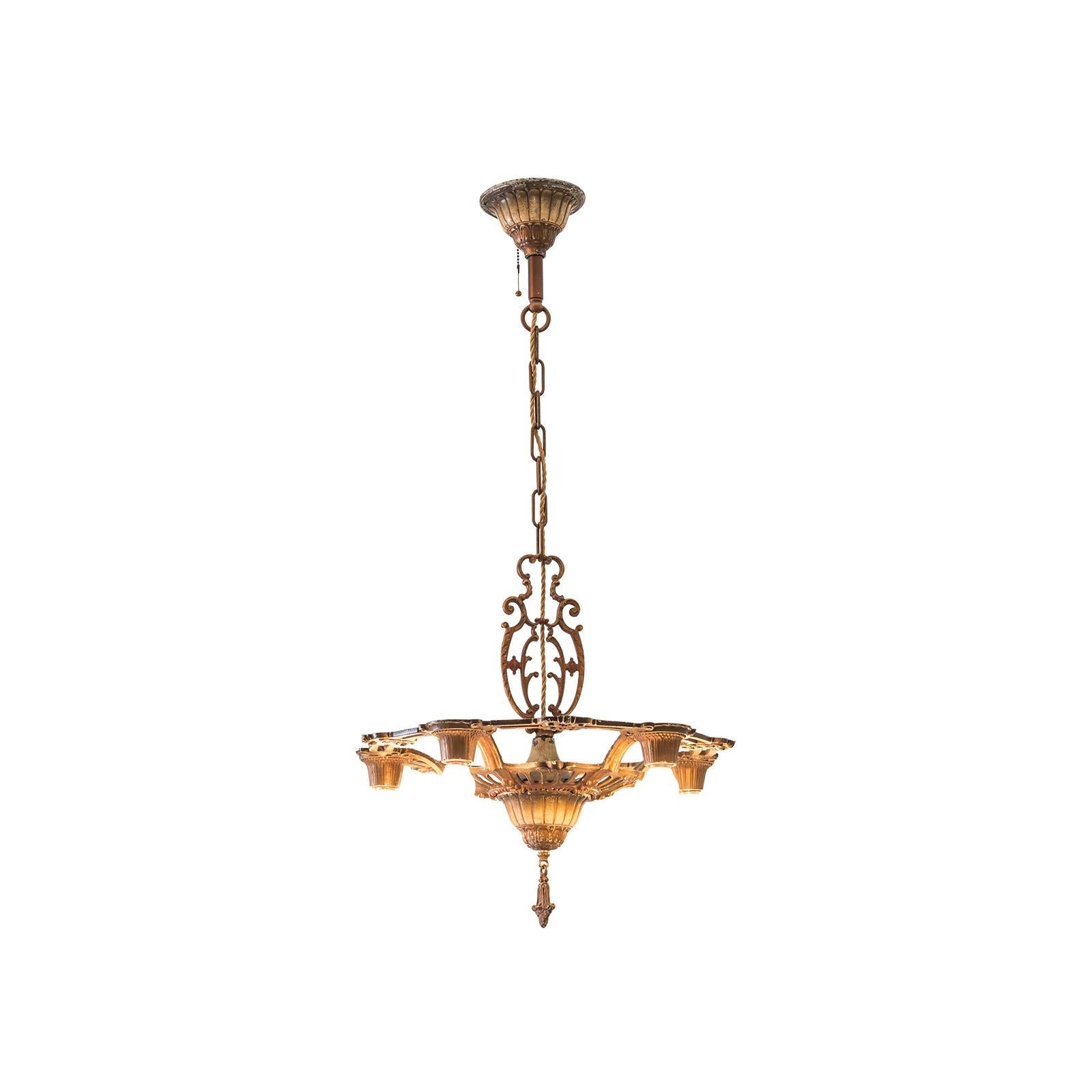 Original New York Art Deco Metal Chandelier, 1925 In Good Condition For Sale In Vienna, AT