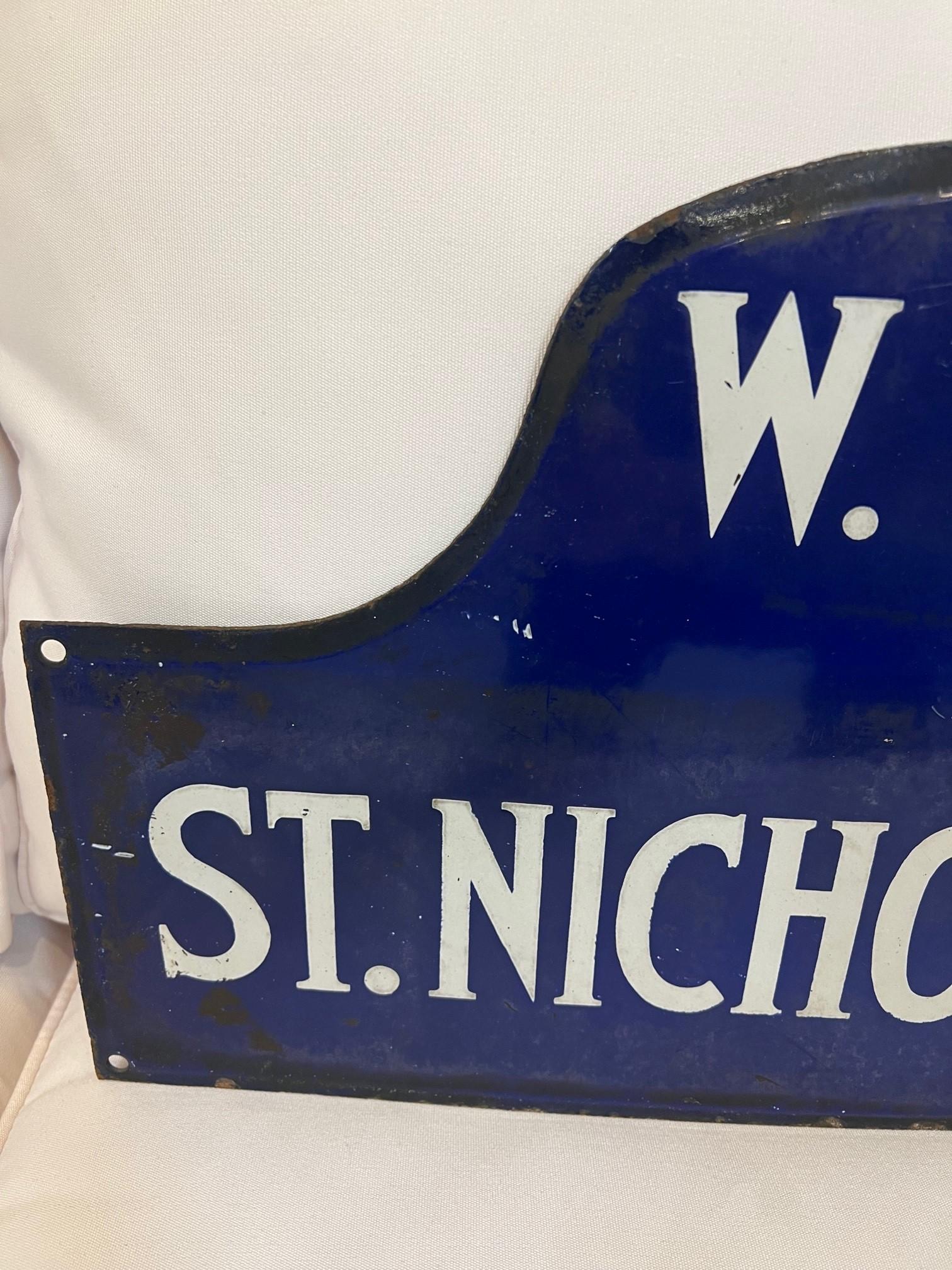 Original New York City Porcelain Over Metal Enamel Street Sign St. Nicholas In Good Condition In Stamford, CT