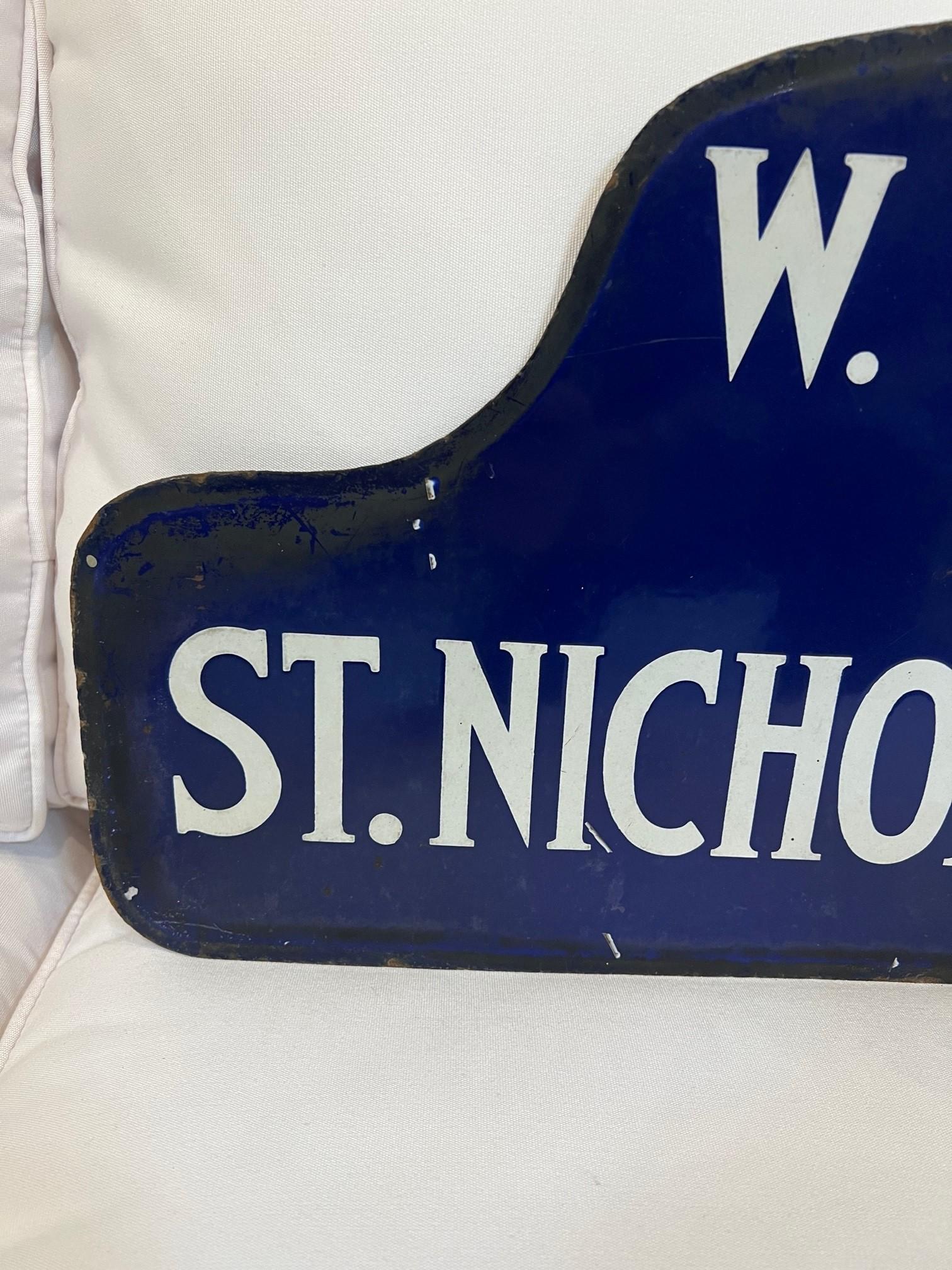 Original New York City Porcelain Over Metal Enamel Street Sign St. Nicholas 2