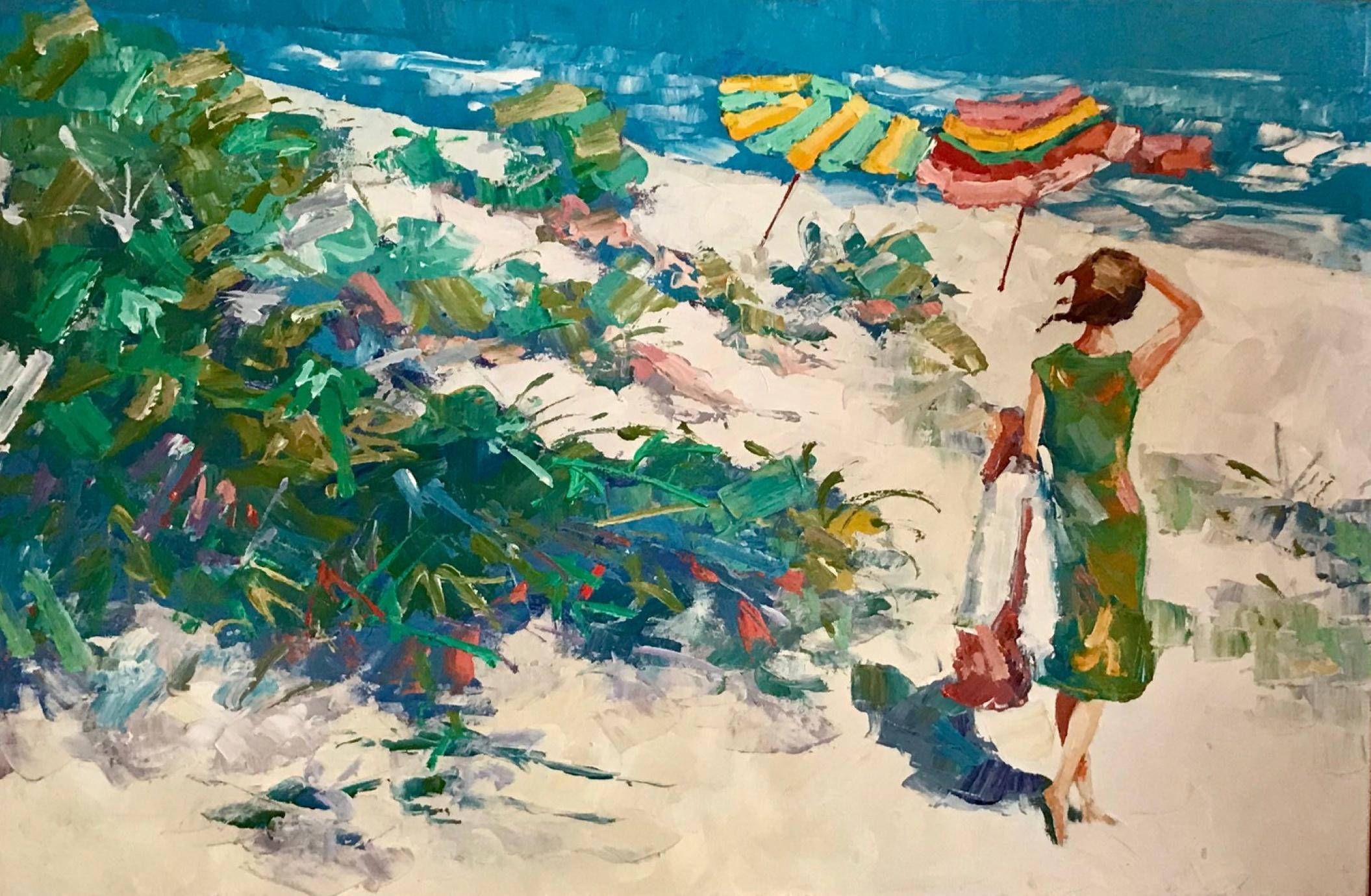 Nicola Simbari after oil painting of figure in Mediterranean landscape.

This oil painting on canvas board in post-impressionistic style depicts a female figure in a sunny Mediterranean landscape. The painting is signed, numbered and titled,