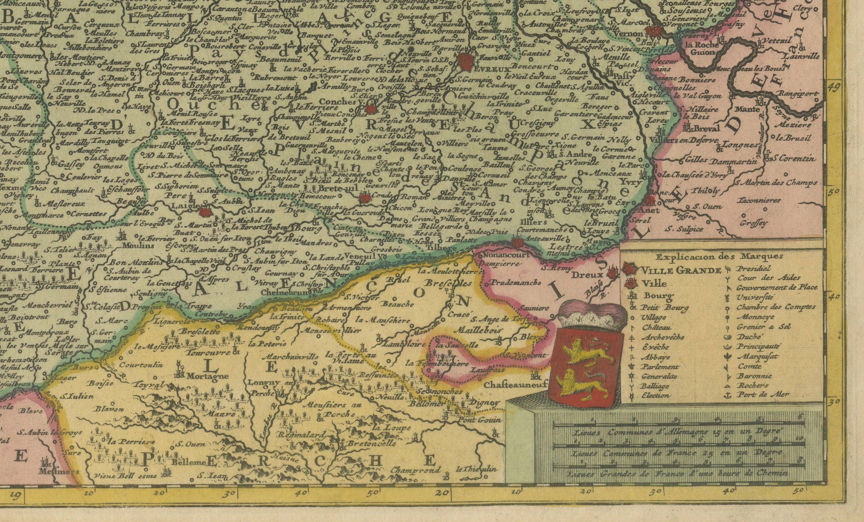 Mapa original de Normandía de Frederick de Wit, 1705, con inserción de las Islas Anglonormandas Grabado en venta