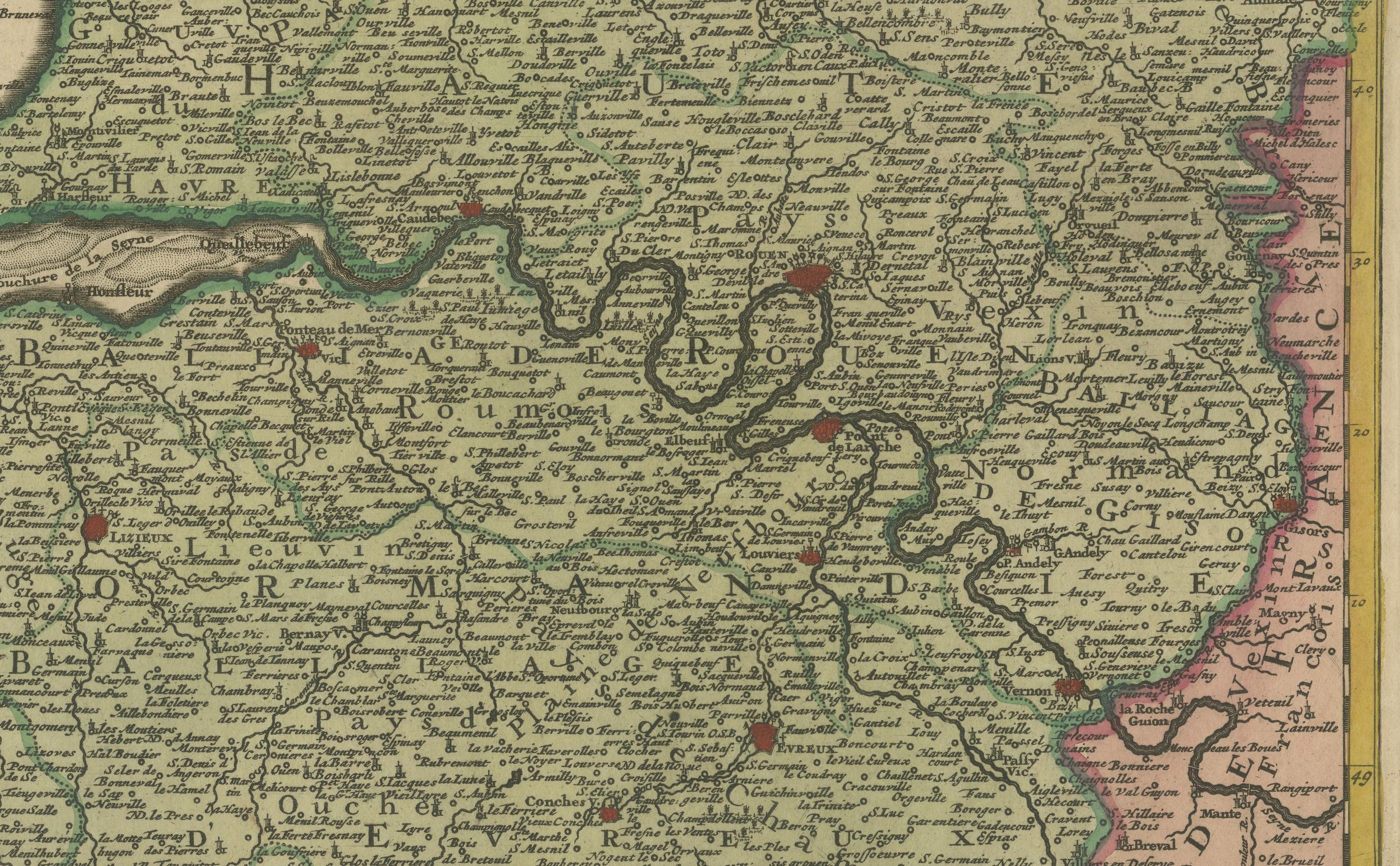 Mapa original de Normandía de Frederick de Wit, 1705, con inserción de las Islas Anglonormandas en Bueno estado para la venta en Langweer, NL