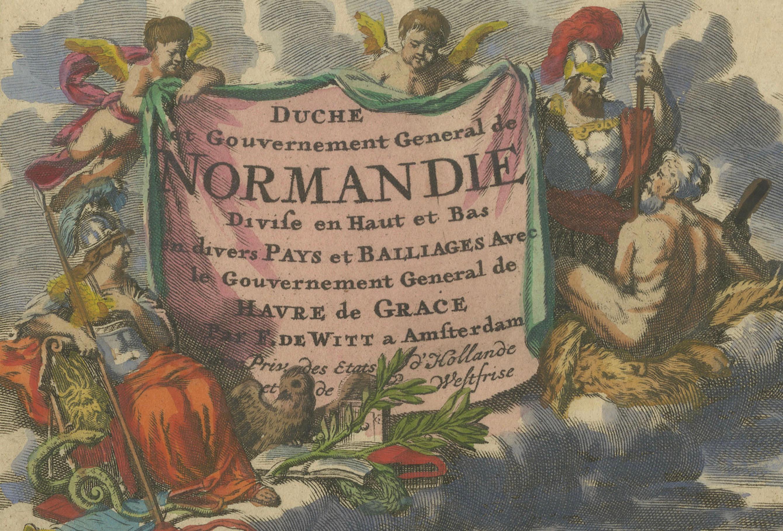 Mapa original de Normandía de Frederick de Wit, 1705, con inserción de las Islas Anglonormandas Papel en venta