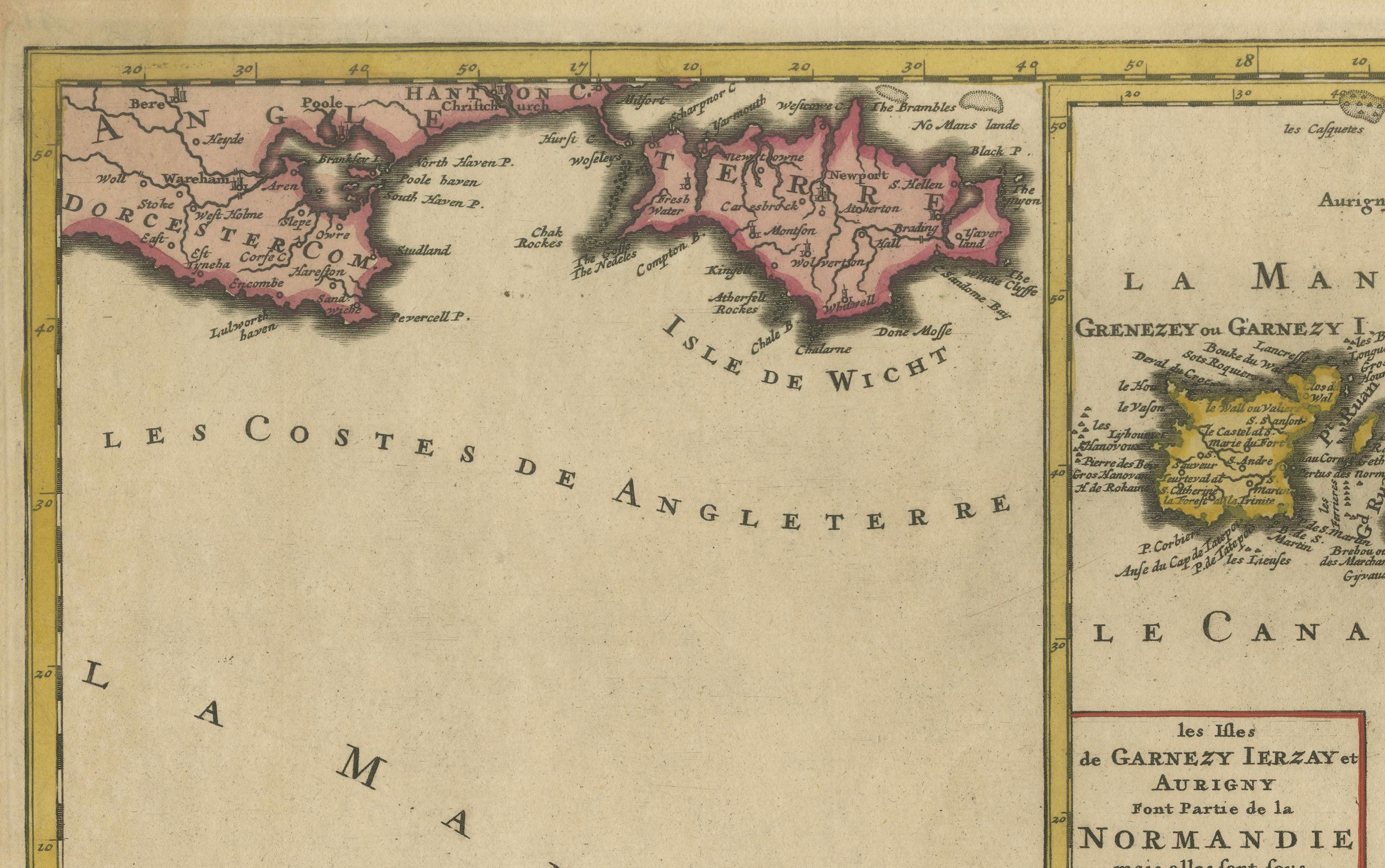 Mapa original de Normandía de Frederick de Wit, 1705, con inserción de las Islas Anglonormandas en venta 1