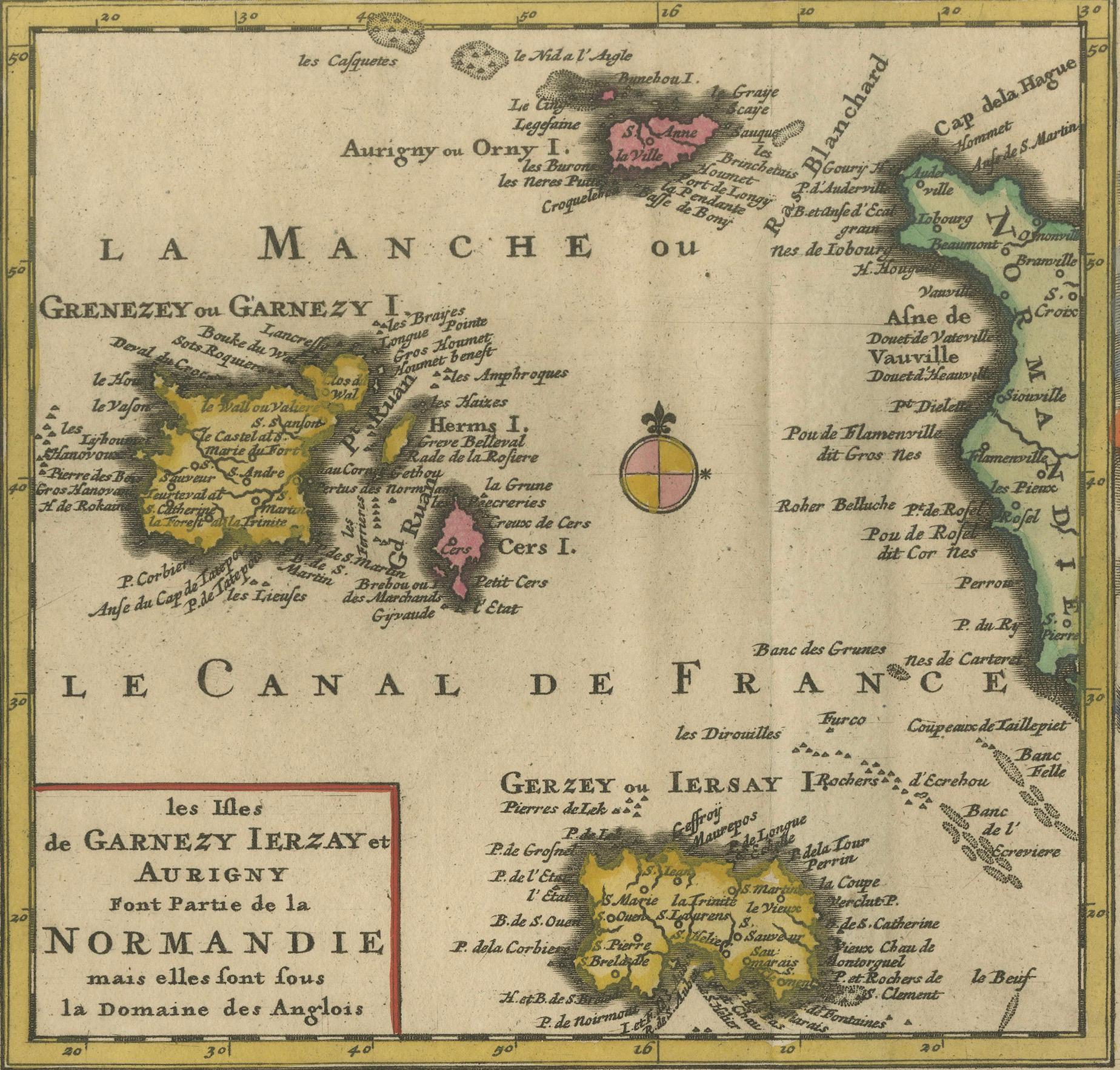 Mapa original de Normandía de Frederick de Wit, 1705, con inserción de las Islas Anglonormandas en venta 2