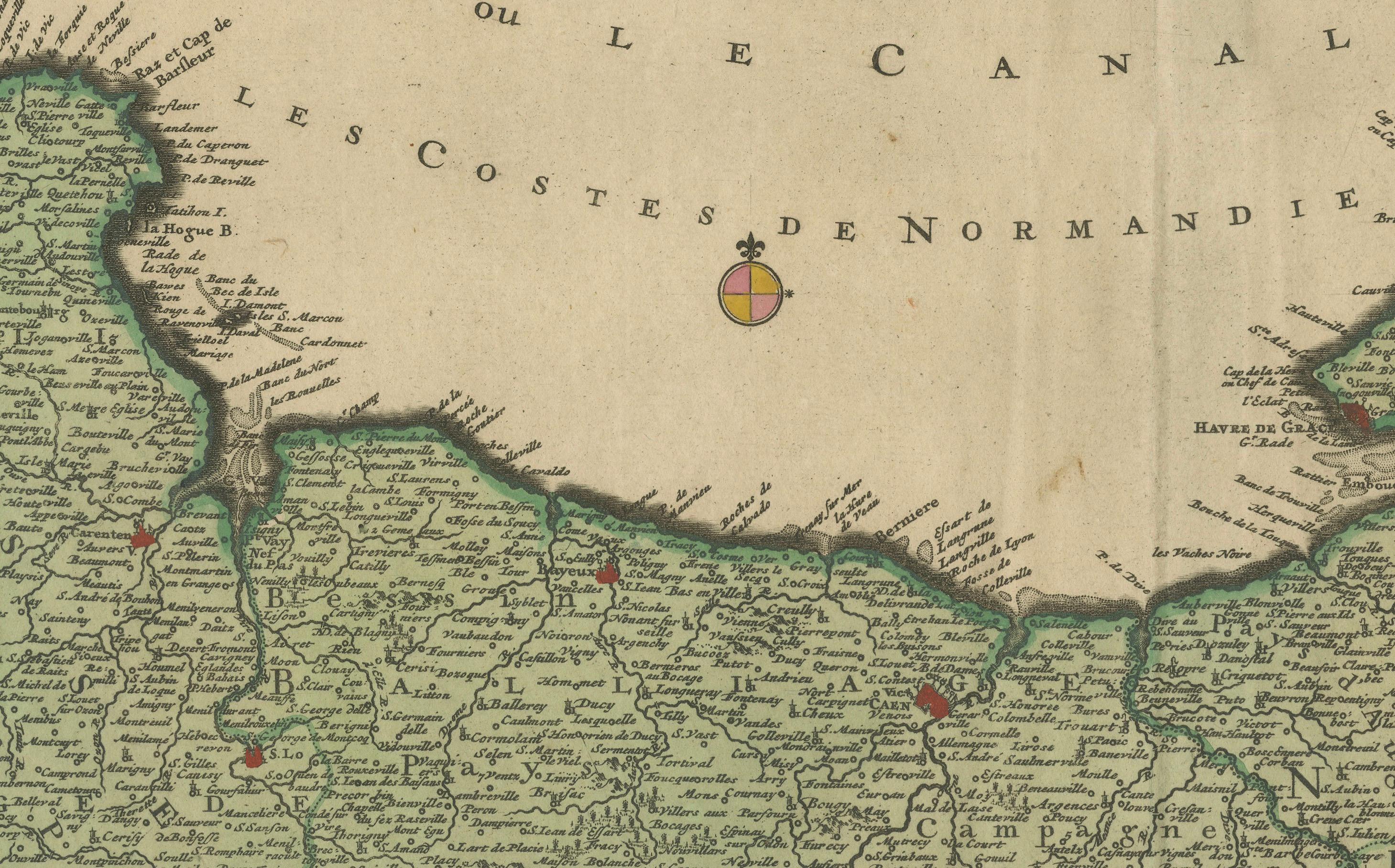 Mapa original de Normandía de Frederick de Wit, 1705, con inserción de las Islas Anglonormandas en venta 3