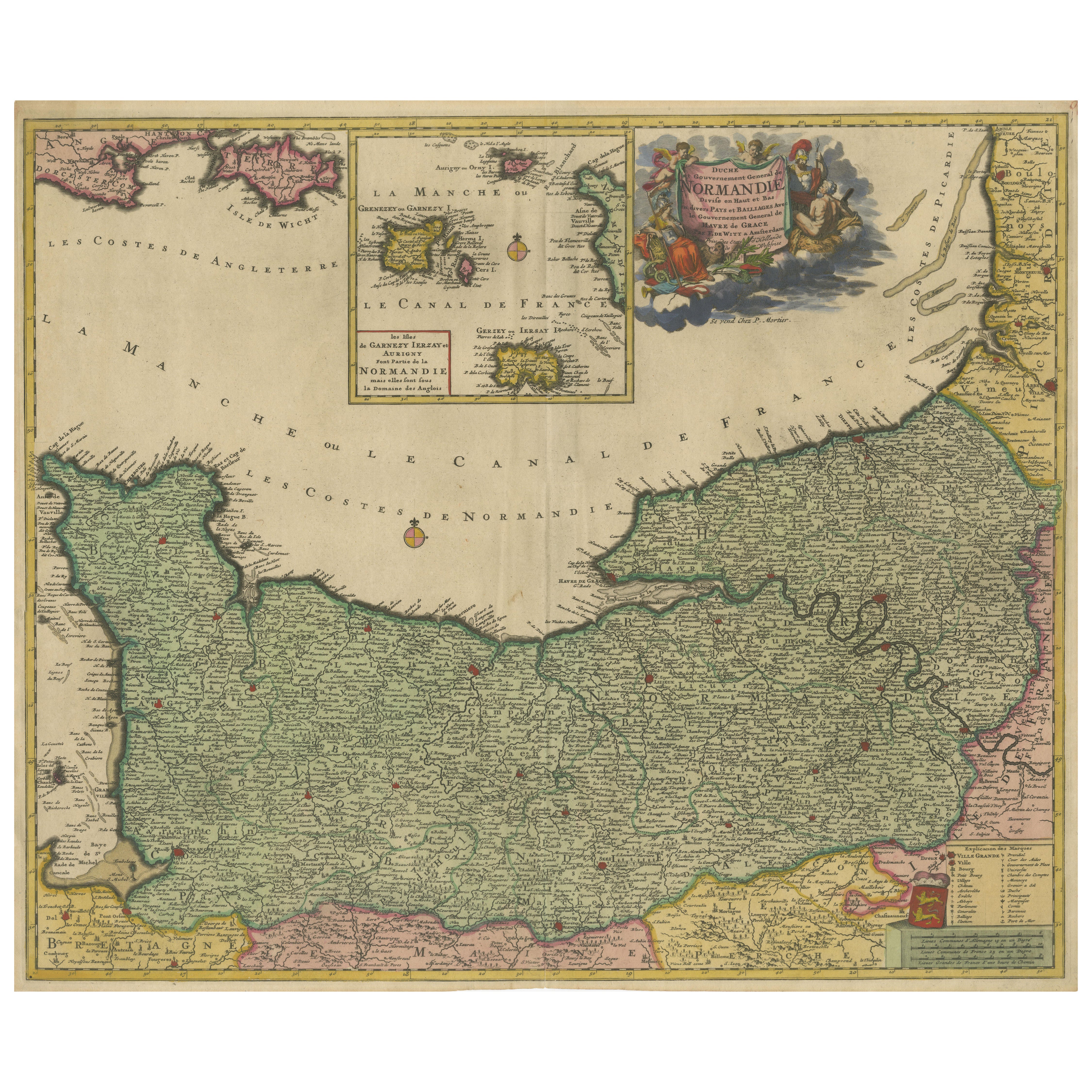Mapa original de Normandía de Frederick de Wit, 1705, con inserción de las Islas Anglonormandas