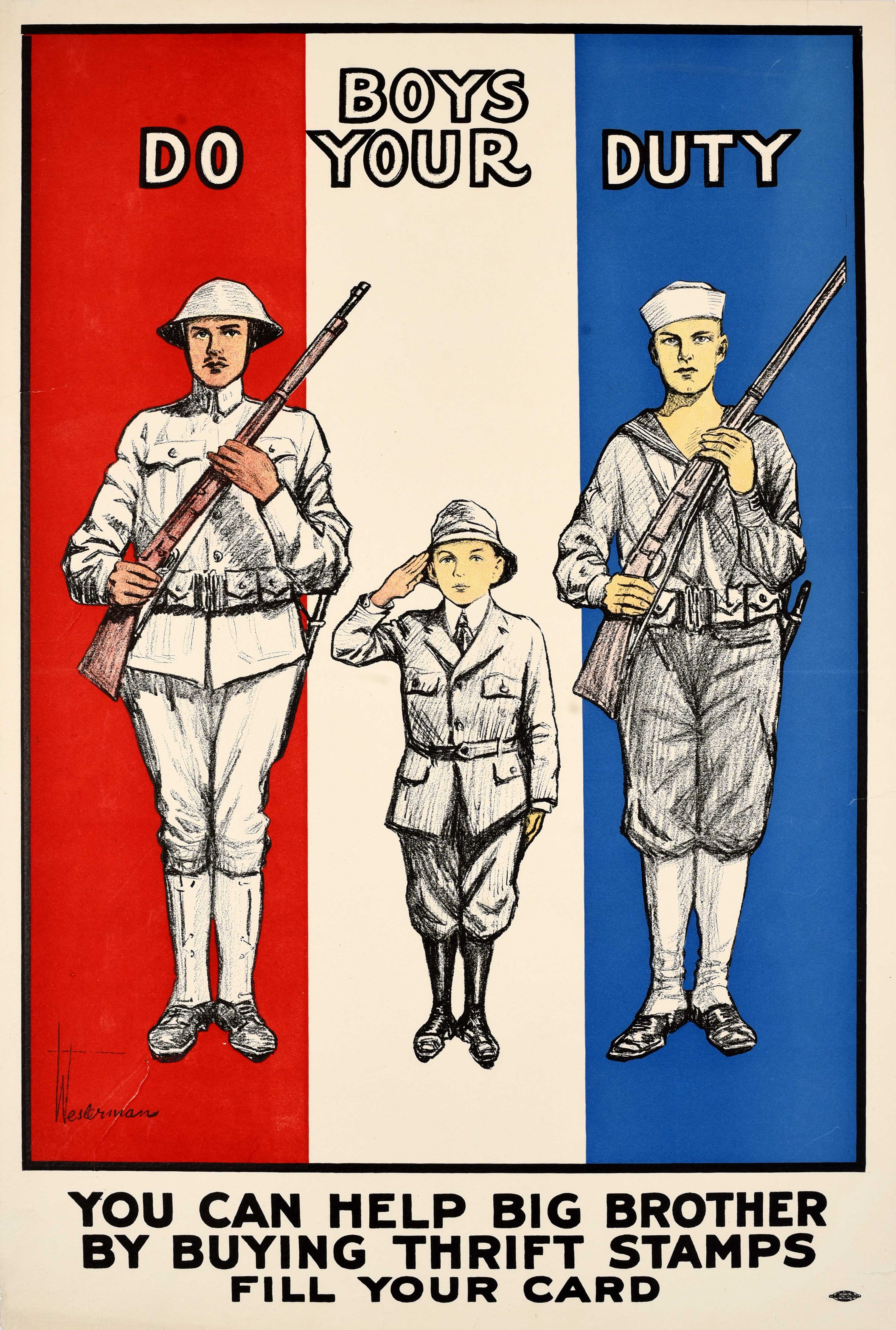 Original ntique World War One Home Front Poster USA Boys Do Your Duty WWI